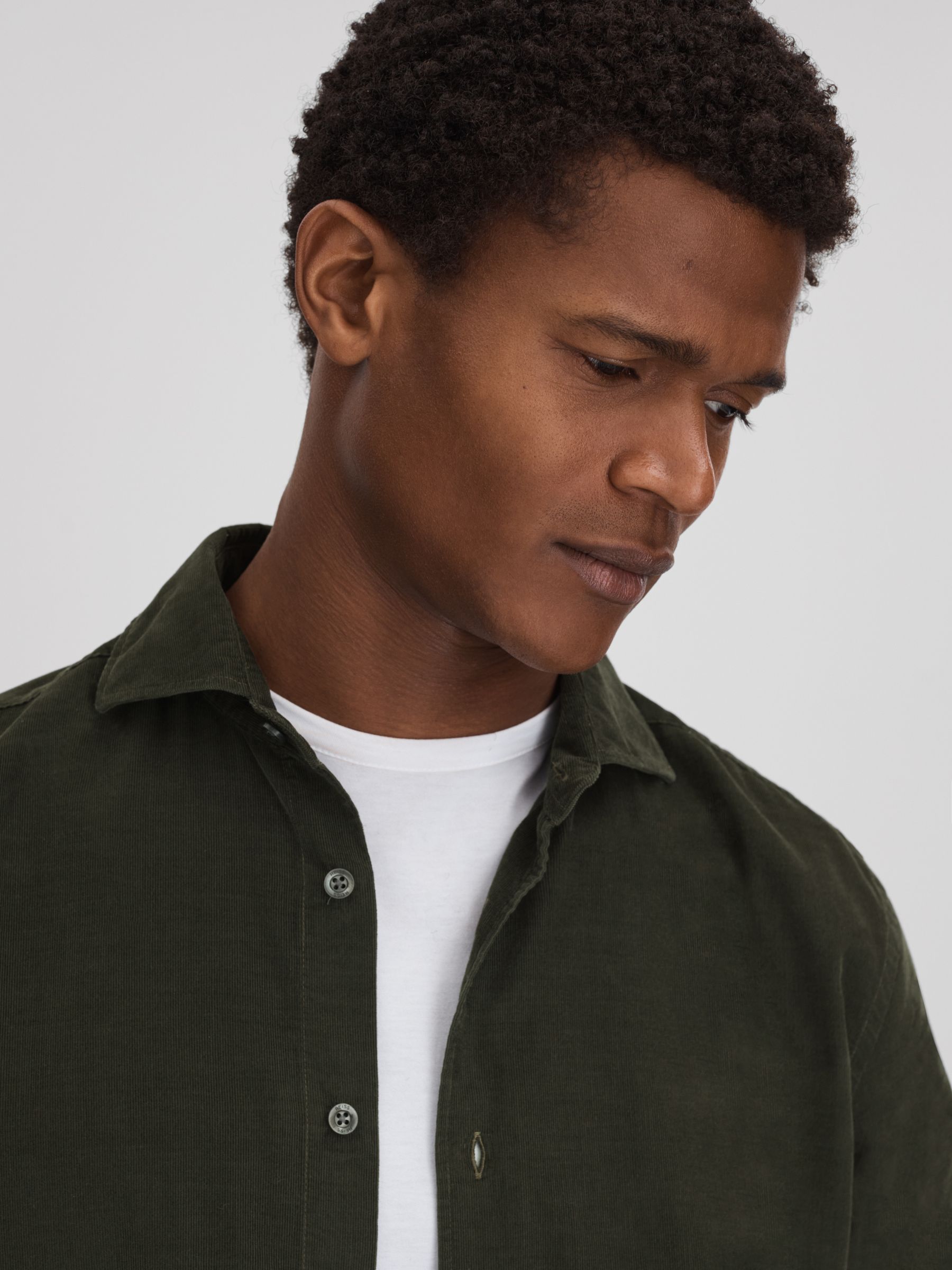 Corduroy Cutaway Collar Shirt in Khaki - Image 4 of 6