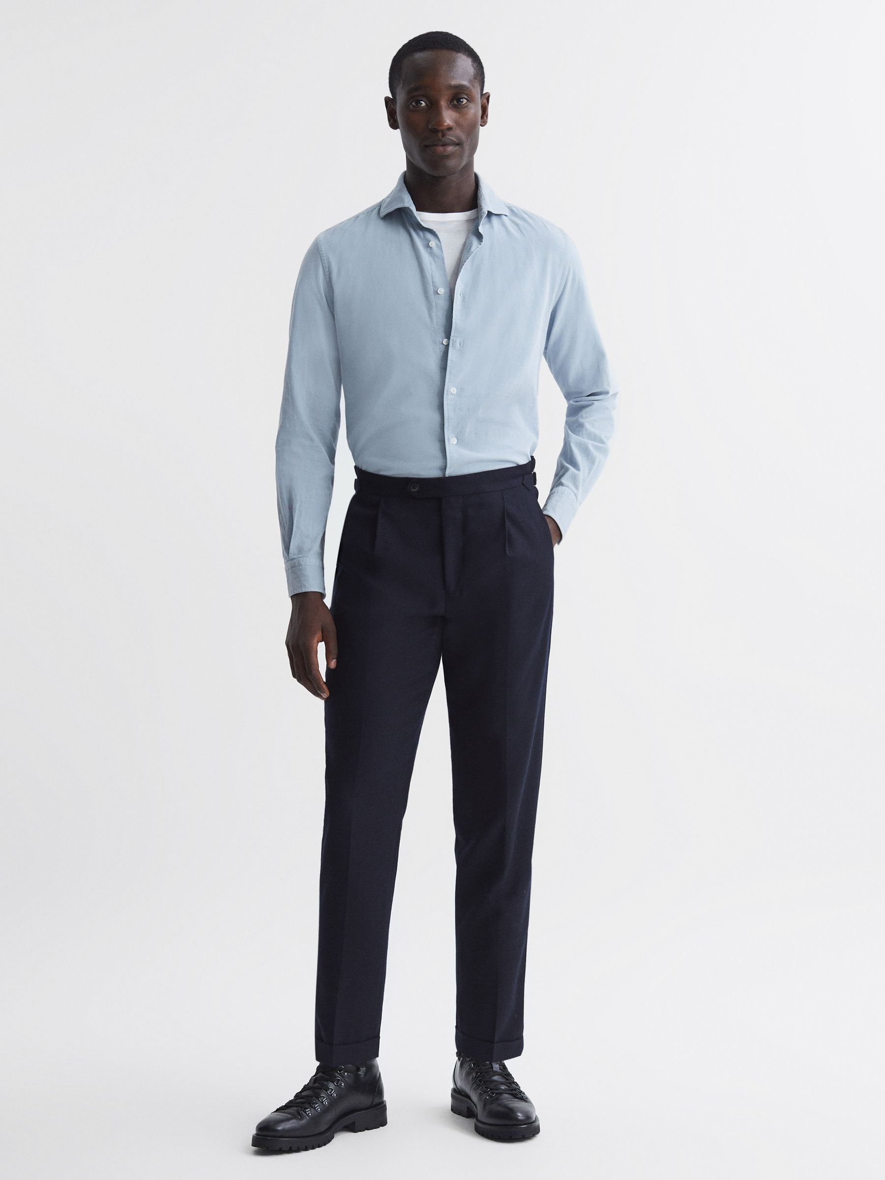 Corduroy Cutaway Collar Shirt in Soft Blue - Image 1 of 6
