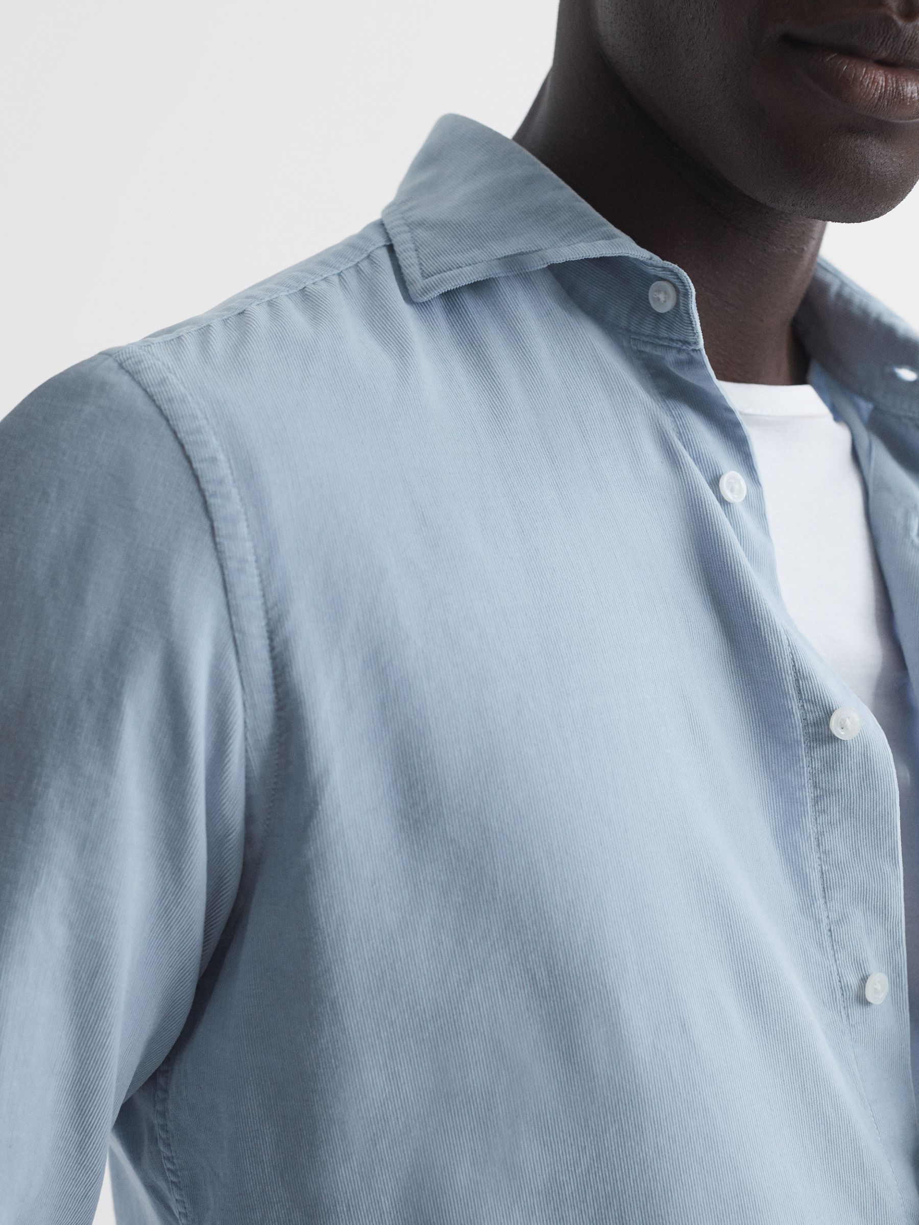 Corduroy Cutaway Collar Shirt in Soft Blue - Image 3 of 6