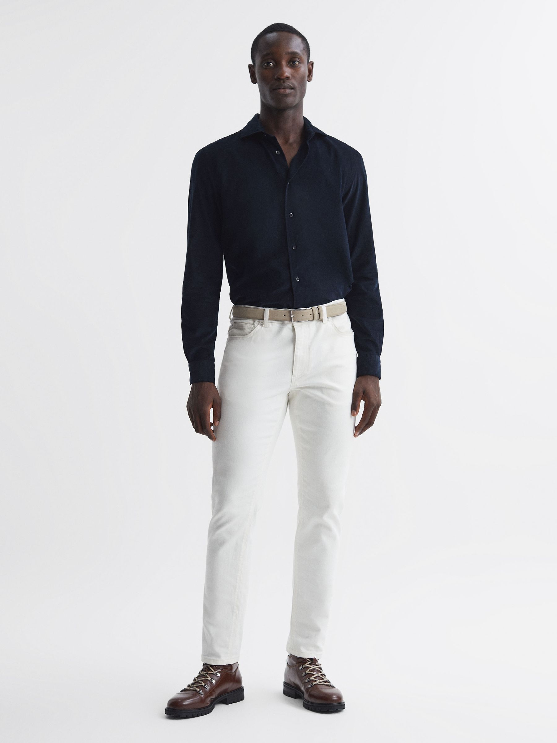 Corduroy Cutaway Collar Shirt in Navy - Image 3 of 6