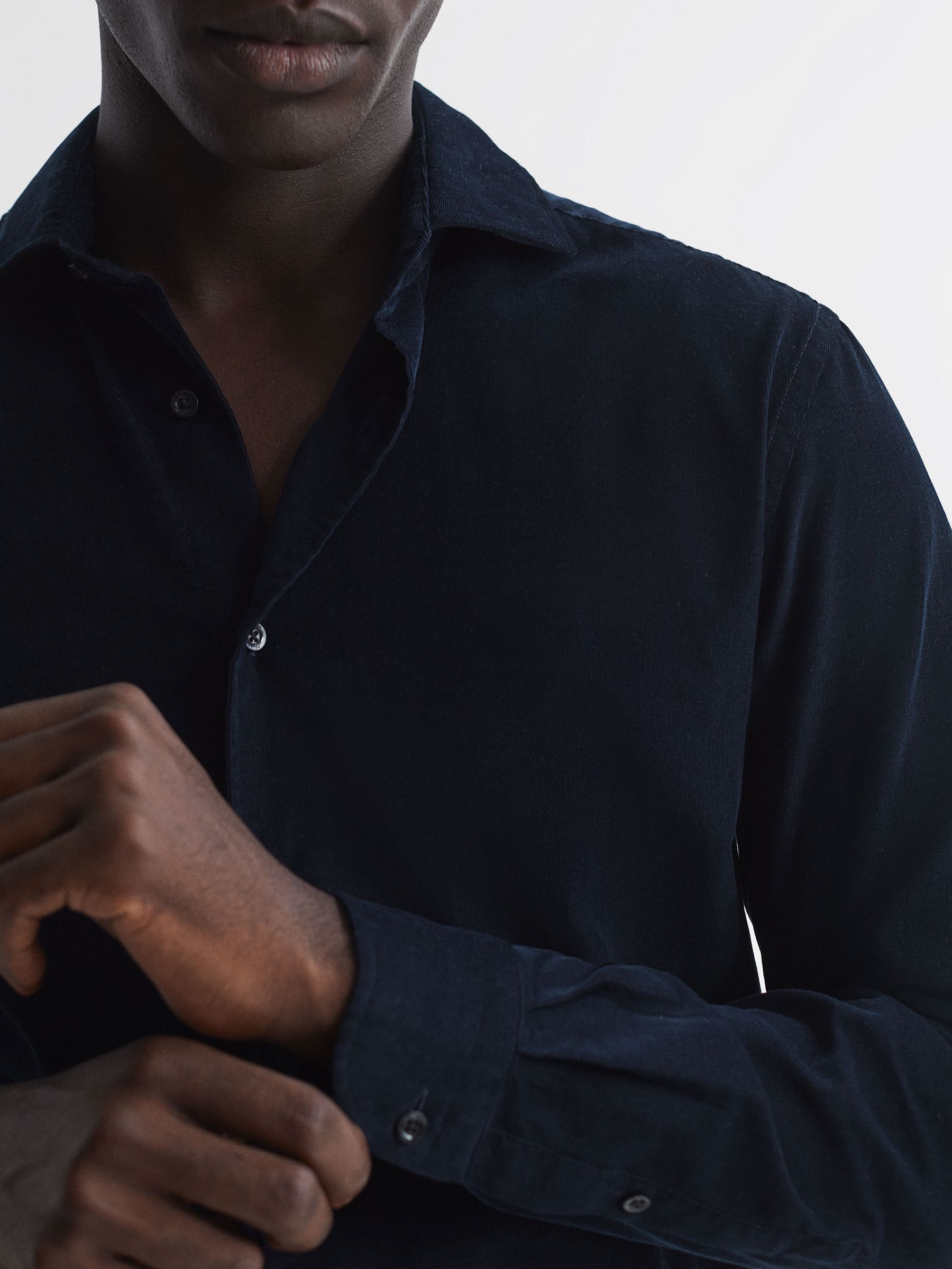 Corduroy Cutaway Collar Shirt in Navy - Image 4 of 6