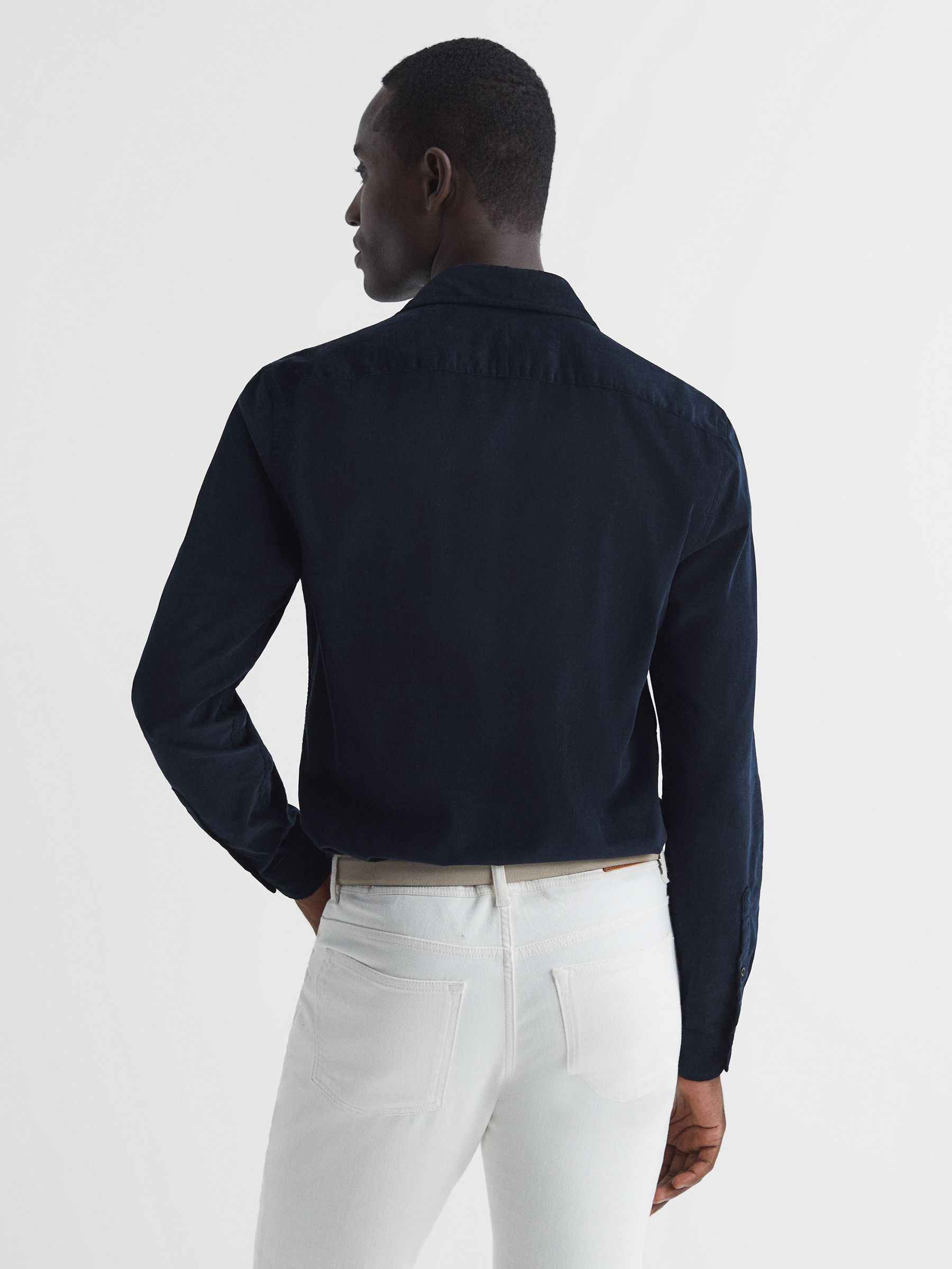 Corduroy Cutaway Collar Shirt in Navy - Image 6 of 6