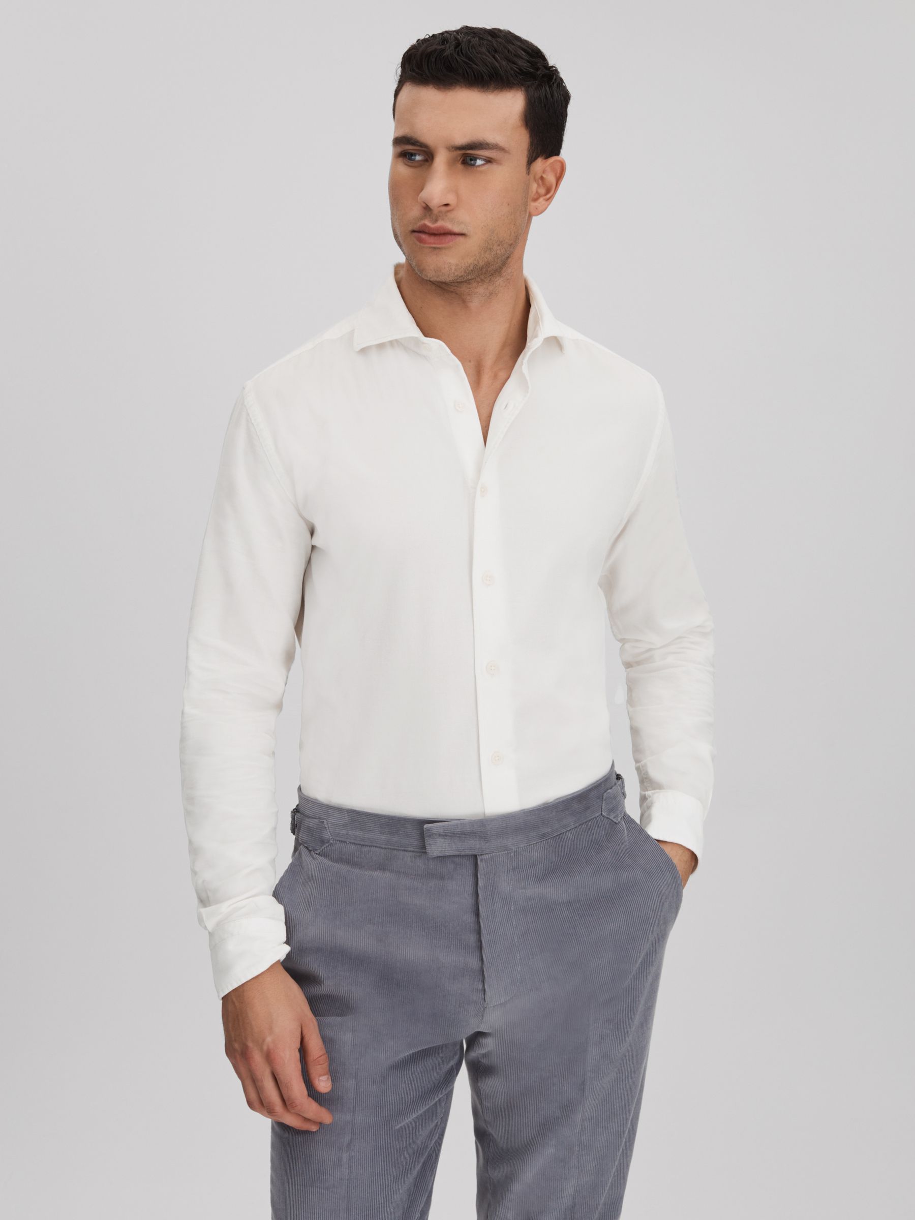 Corduroy Cutaway Collar Shirt in Off White - Image 1 of 6