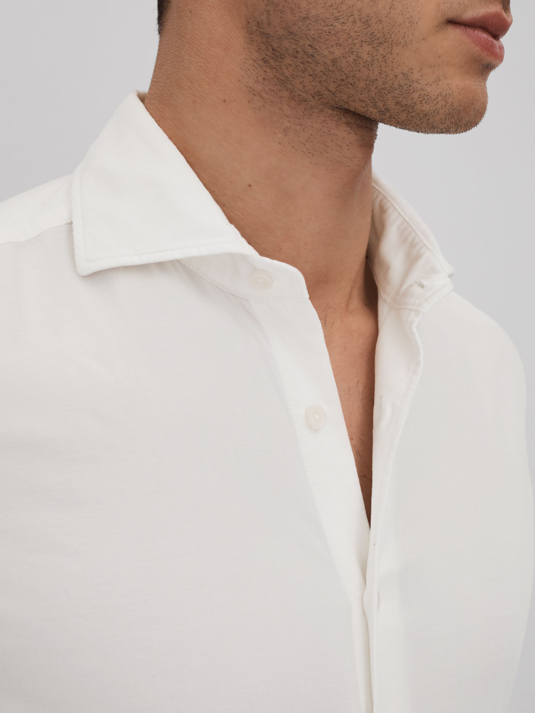 Corduroy Cutaway Collar Shirt in Off White - Image 4 of 6