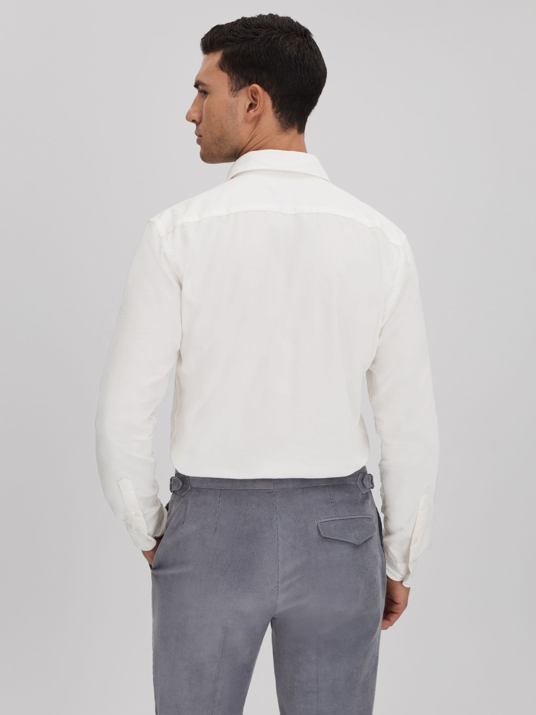 Corduroy Cutaway Collar Shirt in Off White - Image 5 of 6