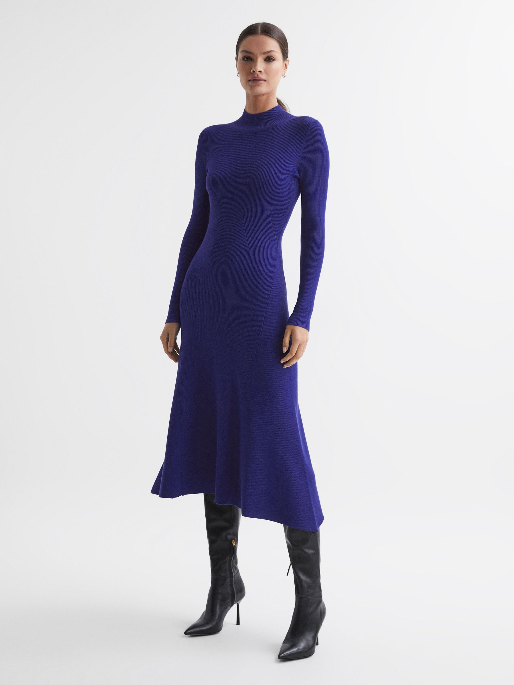 Knitted Bodycon Midi Dress in Blue - Image 1 of 5