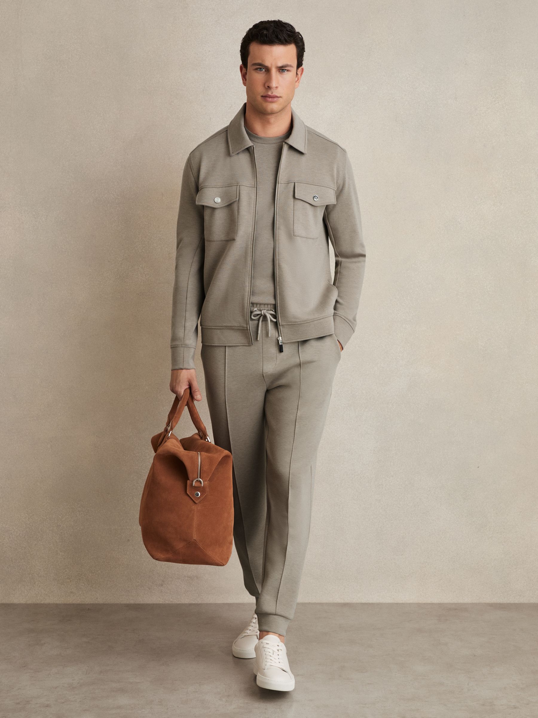 Interlock Jersey Zip-Through Overshirt in Taupe - Image 3 of 6