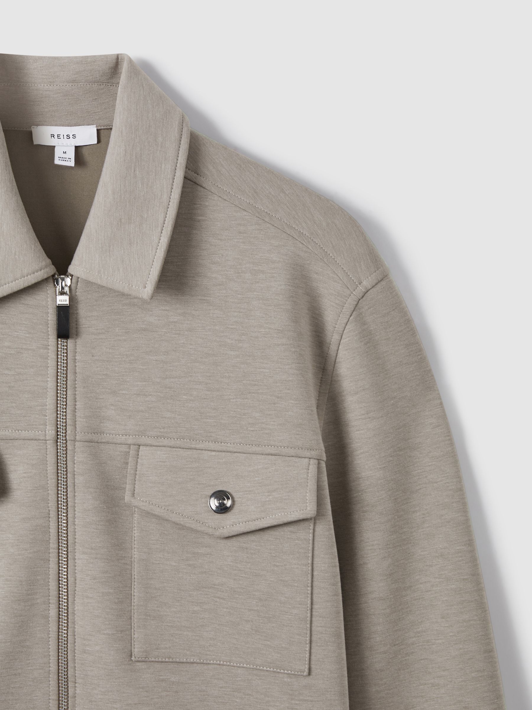 Interlock Jersey Zip-Through Overshirt in Taupe - Image 5 of 6