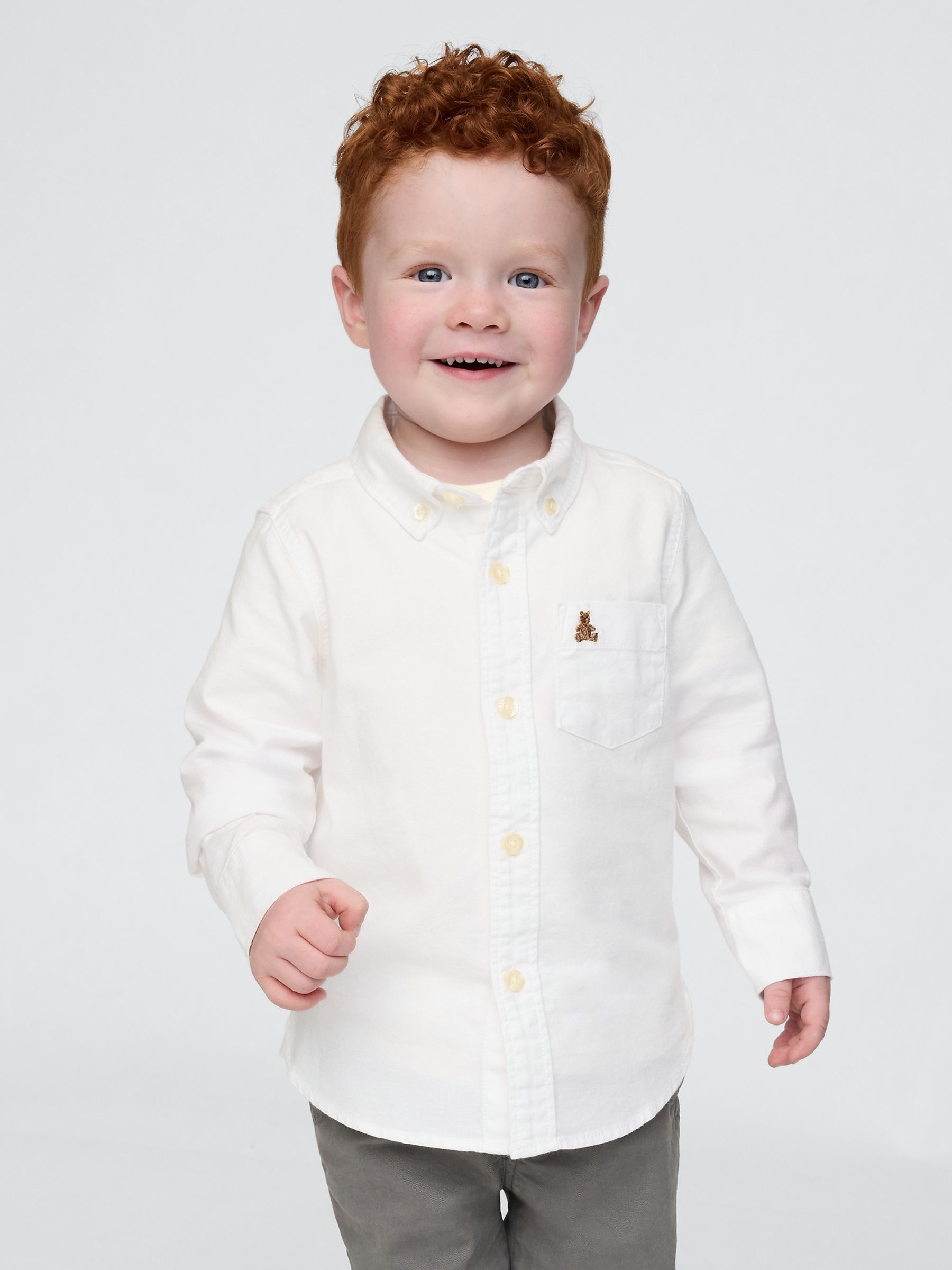 White Organic Cotton Long Sleeve Oxford Shirt (6mths-5yrs) - Image 1 of 4