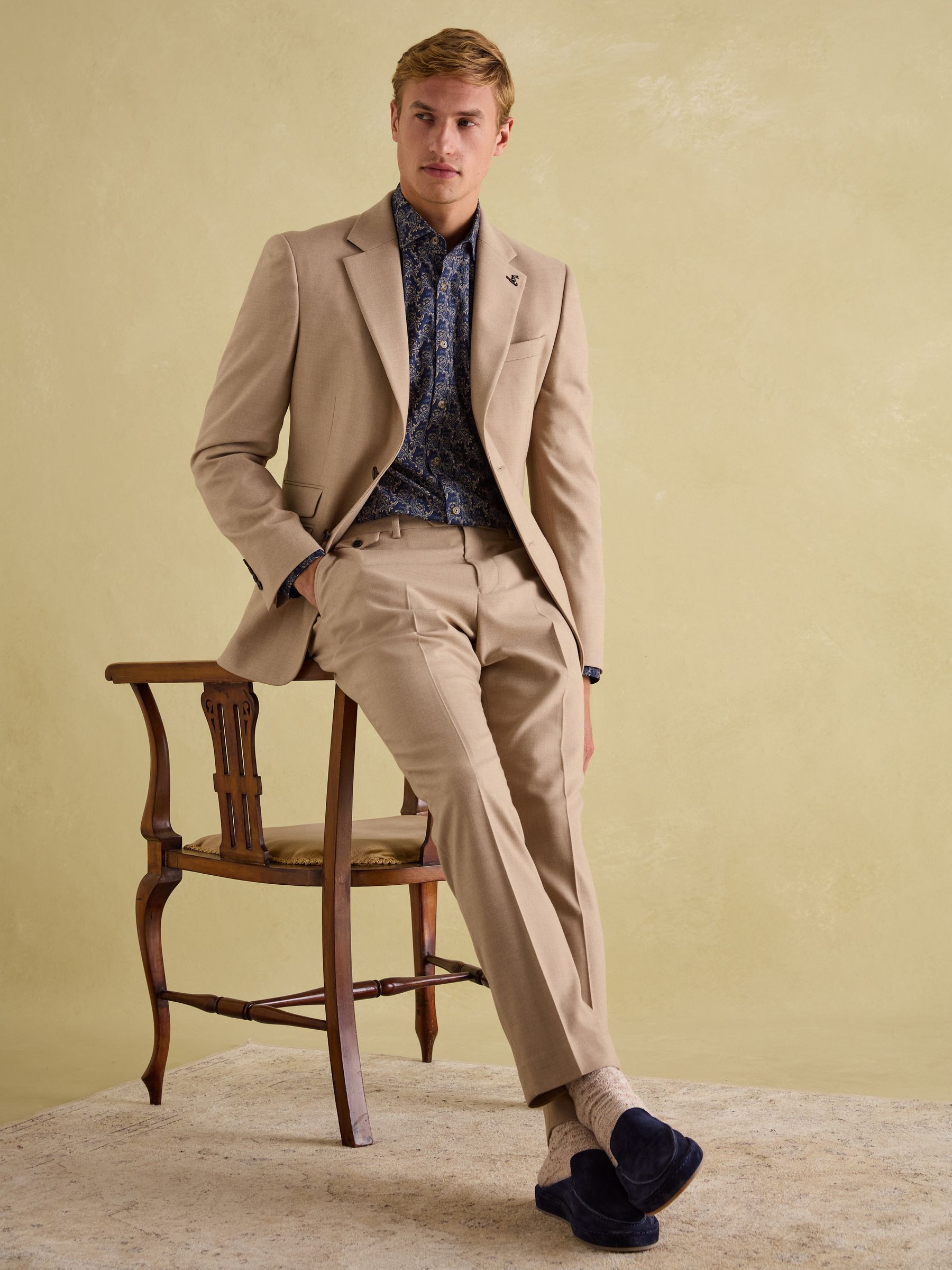Tan Brown Slim Fit Flannel Suit Jacket - Image 16 of 19