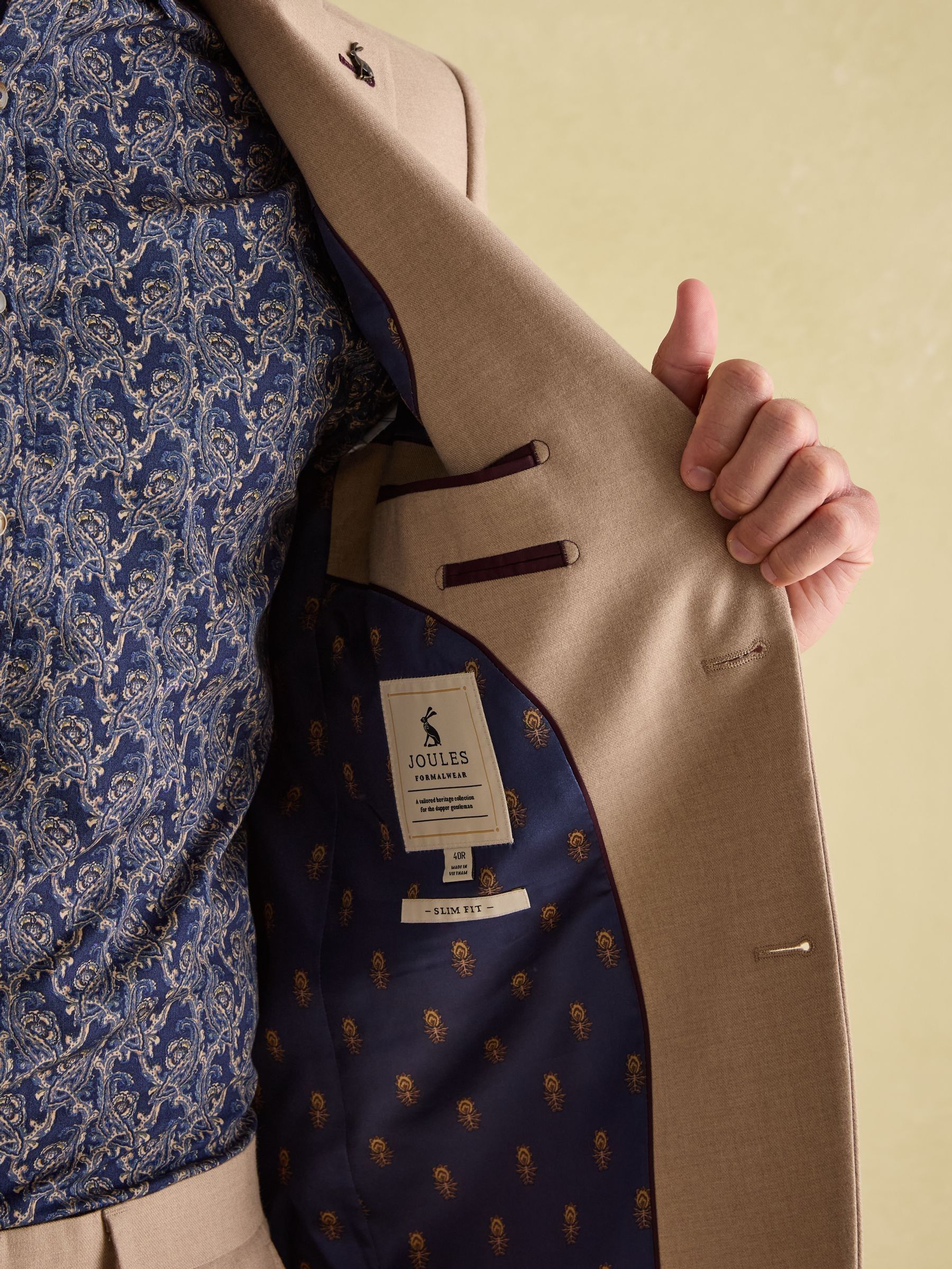 Tan Brown Slim Fit Flannel Suit Jacket - Image 6 of 9