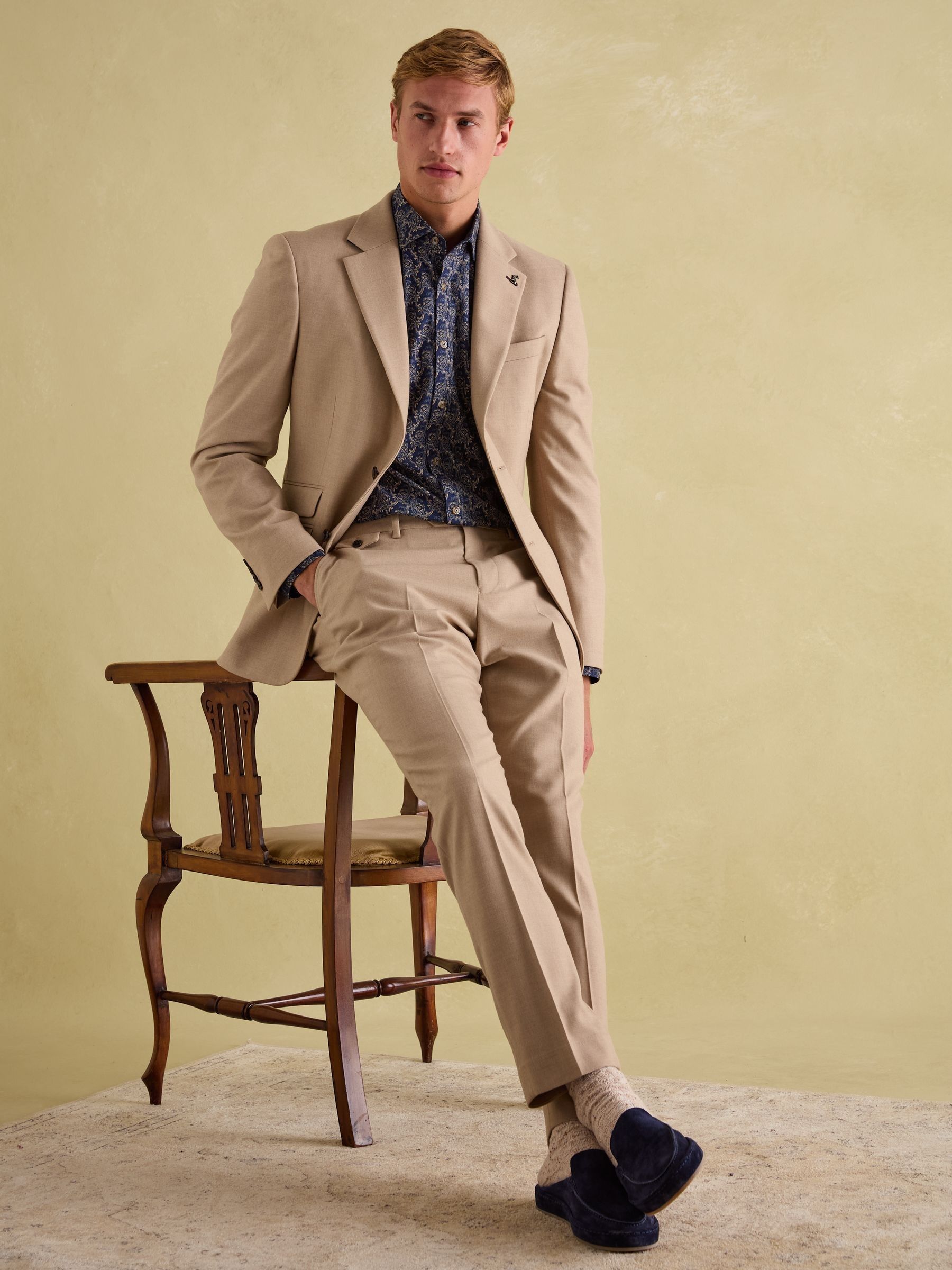 Tan Brown Slim Fit Flannel Suit Jacket - Image 9 of 9