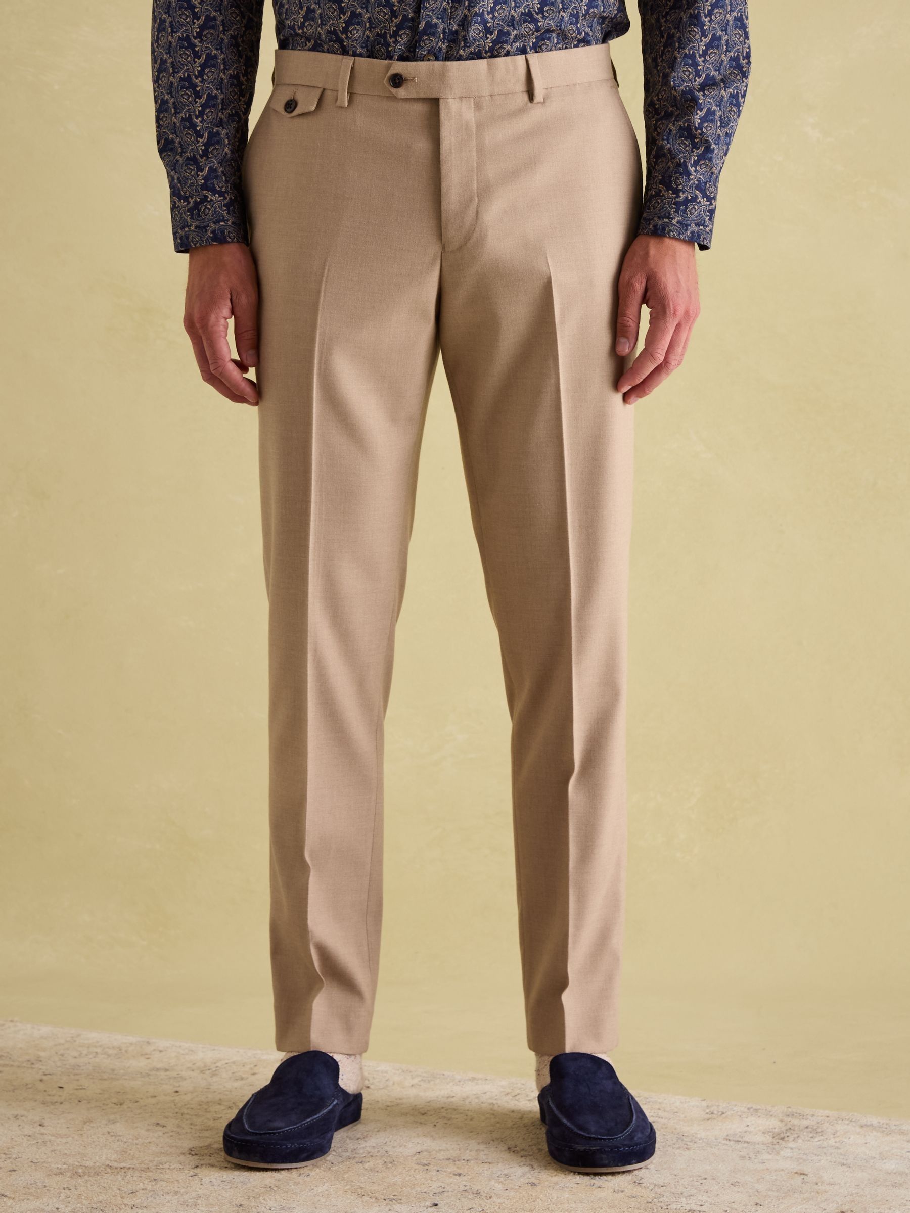 Tan Brown Slim Fit Flannel Suit Trousers - Image 1 of 10