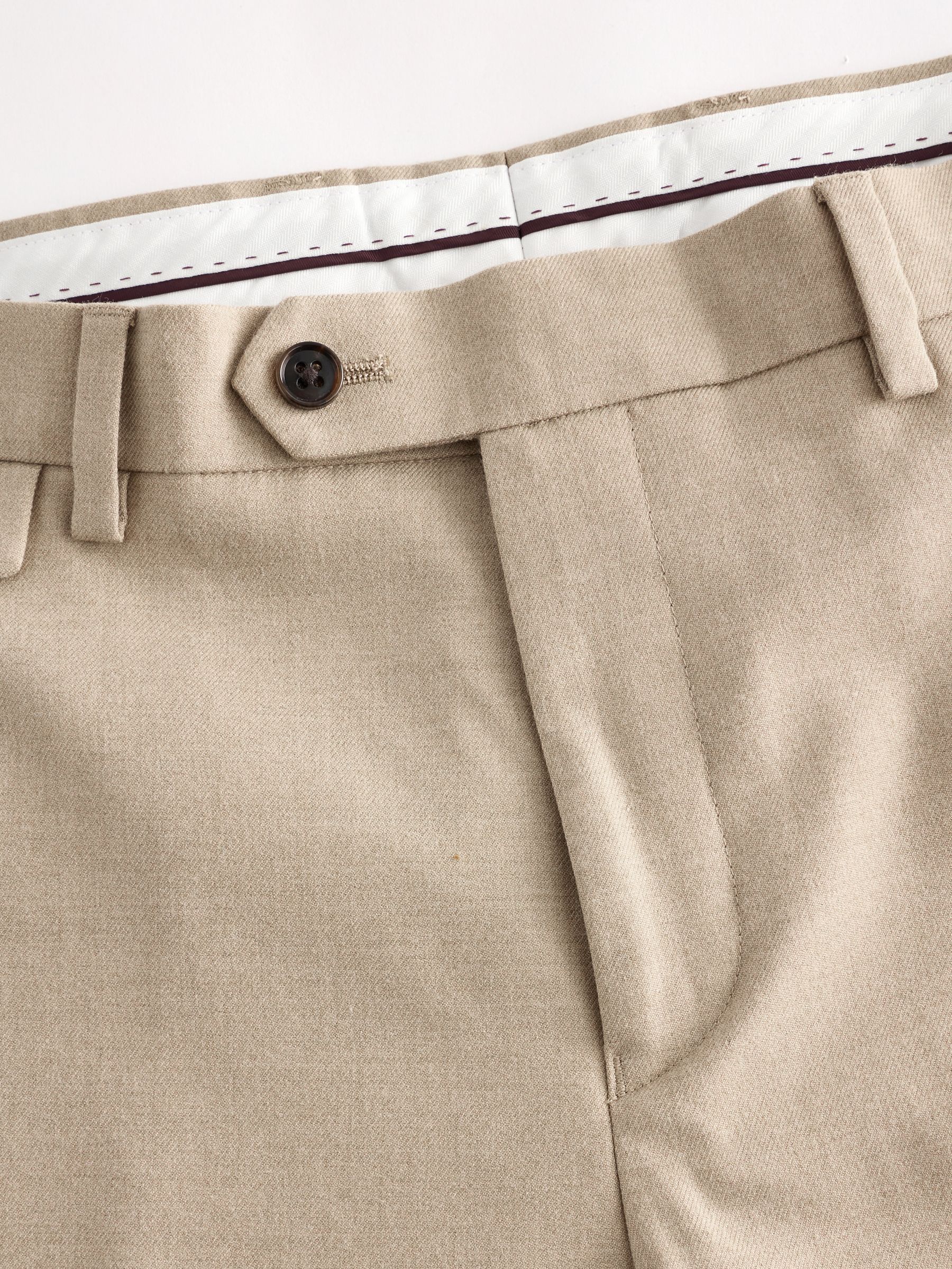 Tan Brown Slim Fit Flannel Suit Trousers - Image 10 of 10