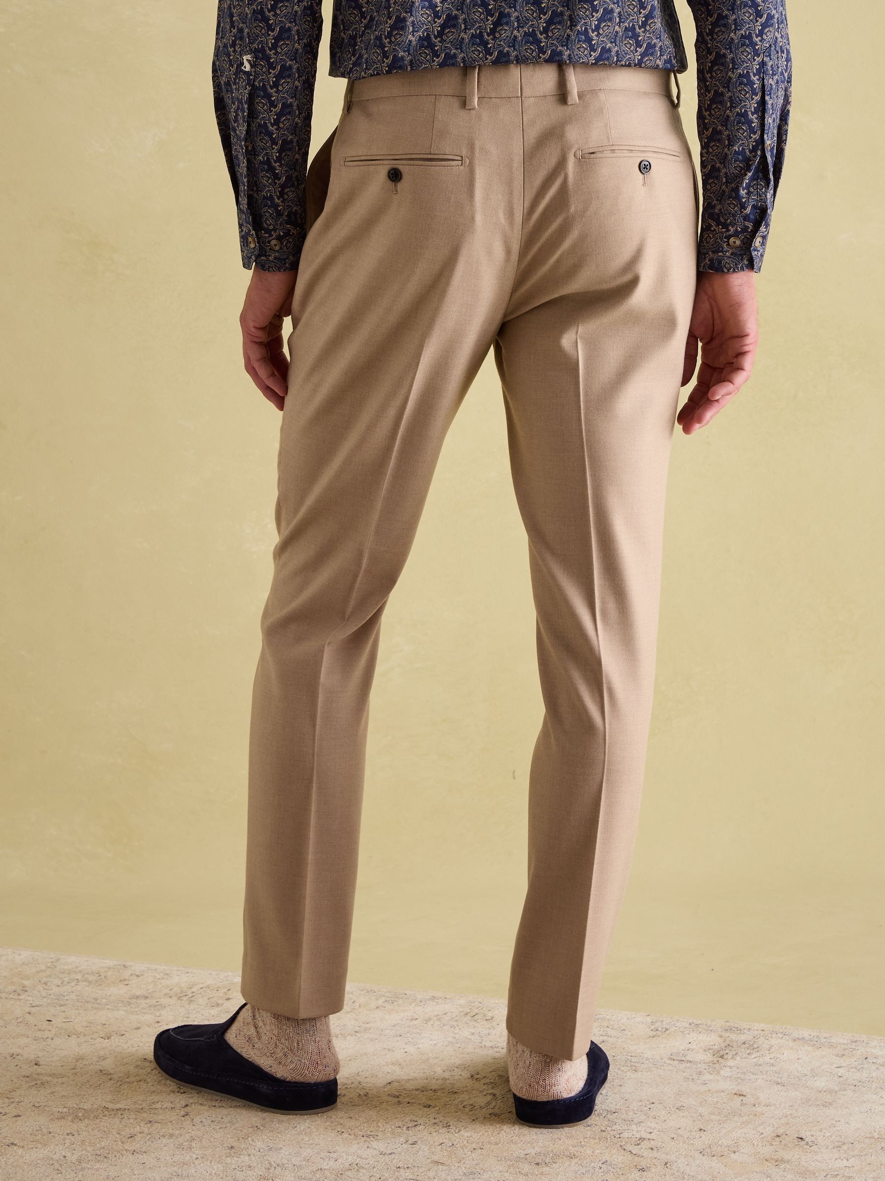 Tan Brown Slim Fit Flannel Suit Trousers - Image 2 of 10