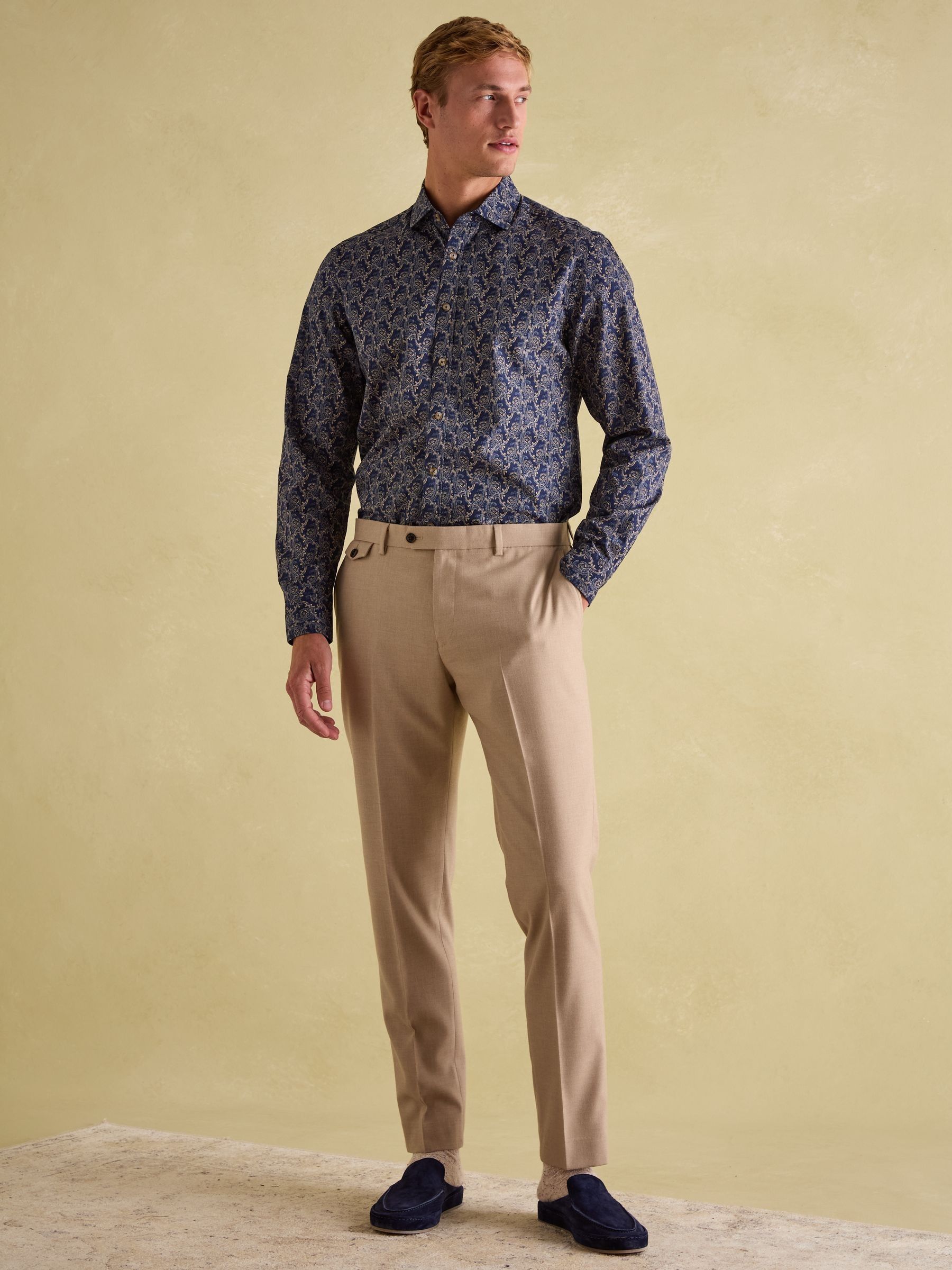 Tan Brown Slim Fit Flannel Suit Trousers - Image 3 of 10