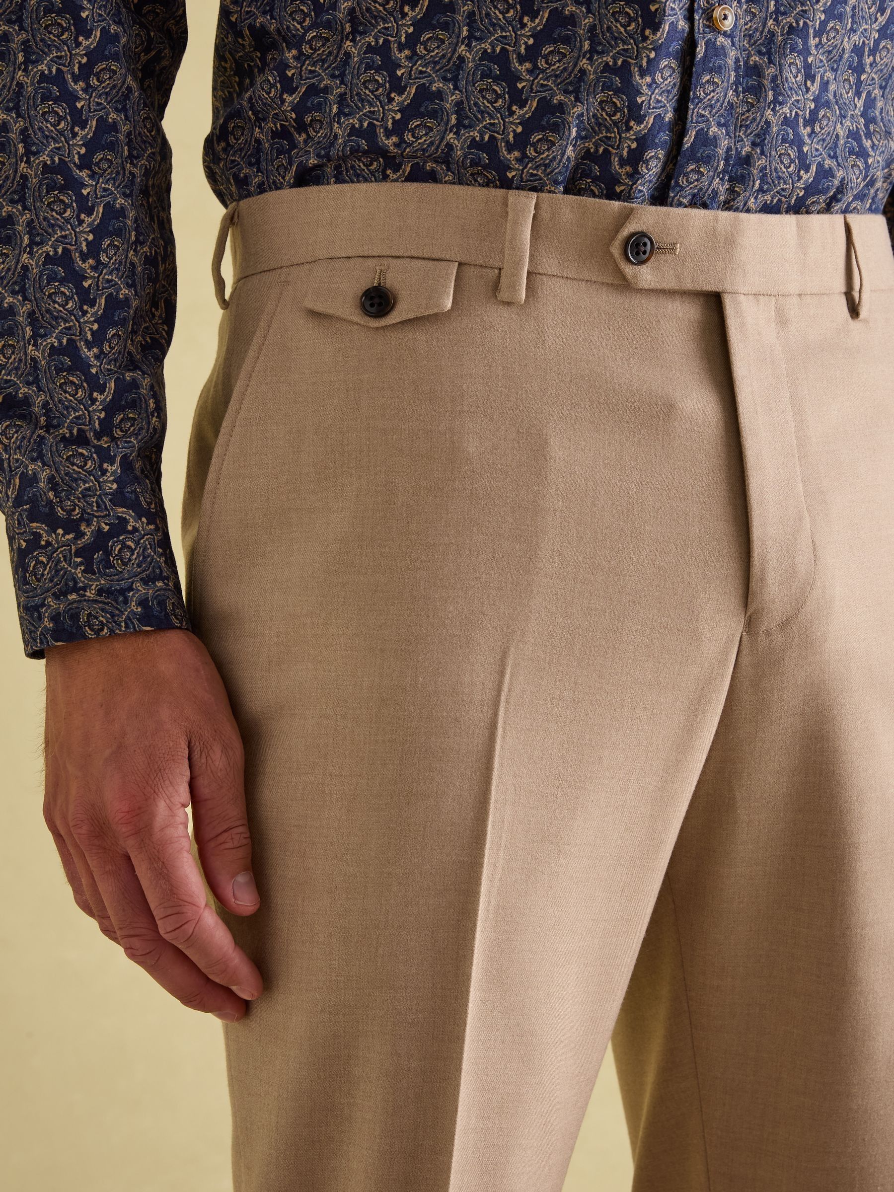 Tan Brown Slim Fit Flannel Suit Trousers - Image 4 of 10