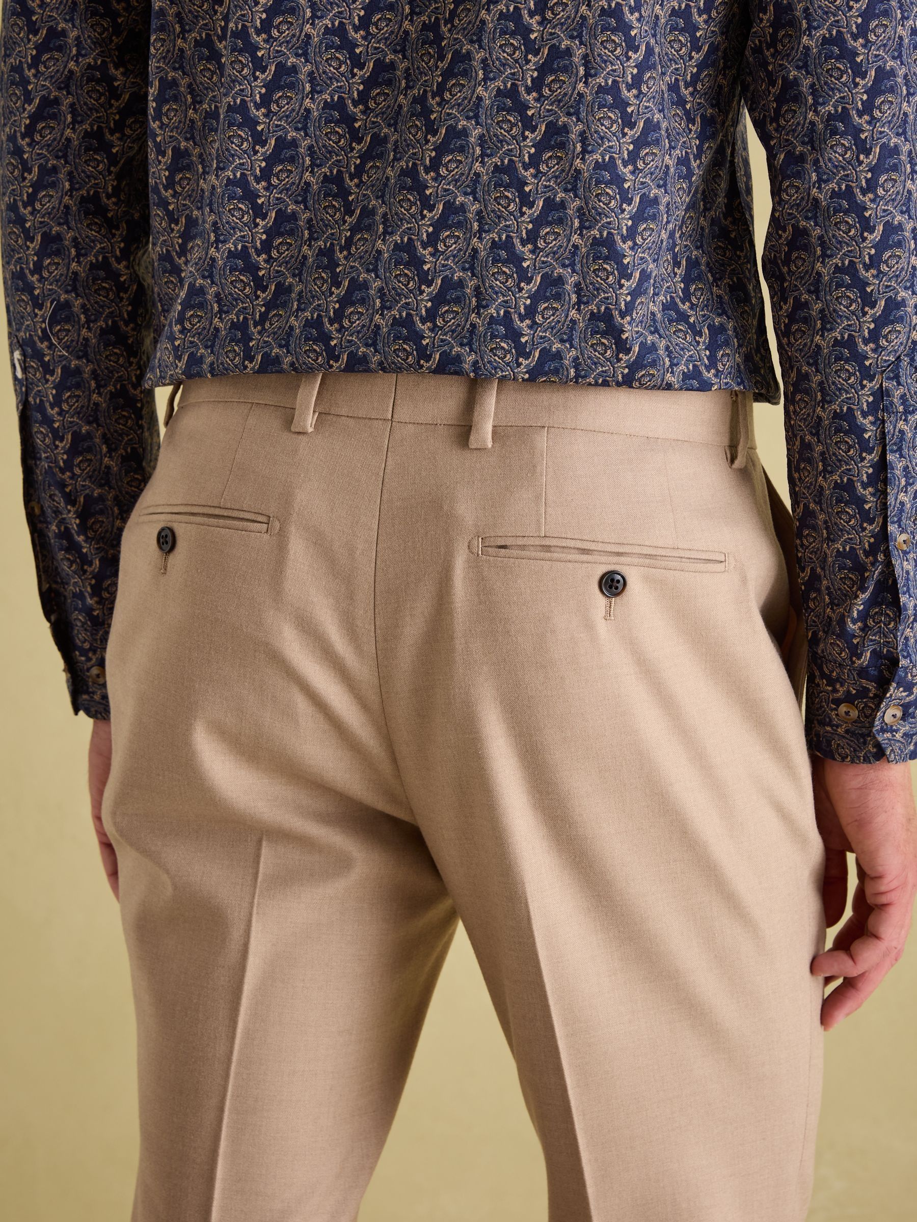 Tan Brown Slim Fit Flannel Suit Trousers - Image 5 of 10