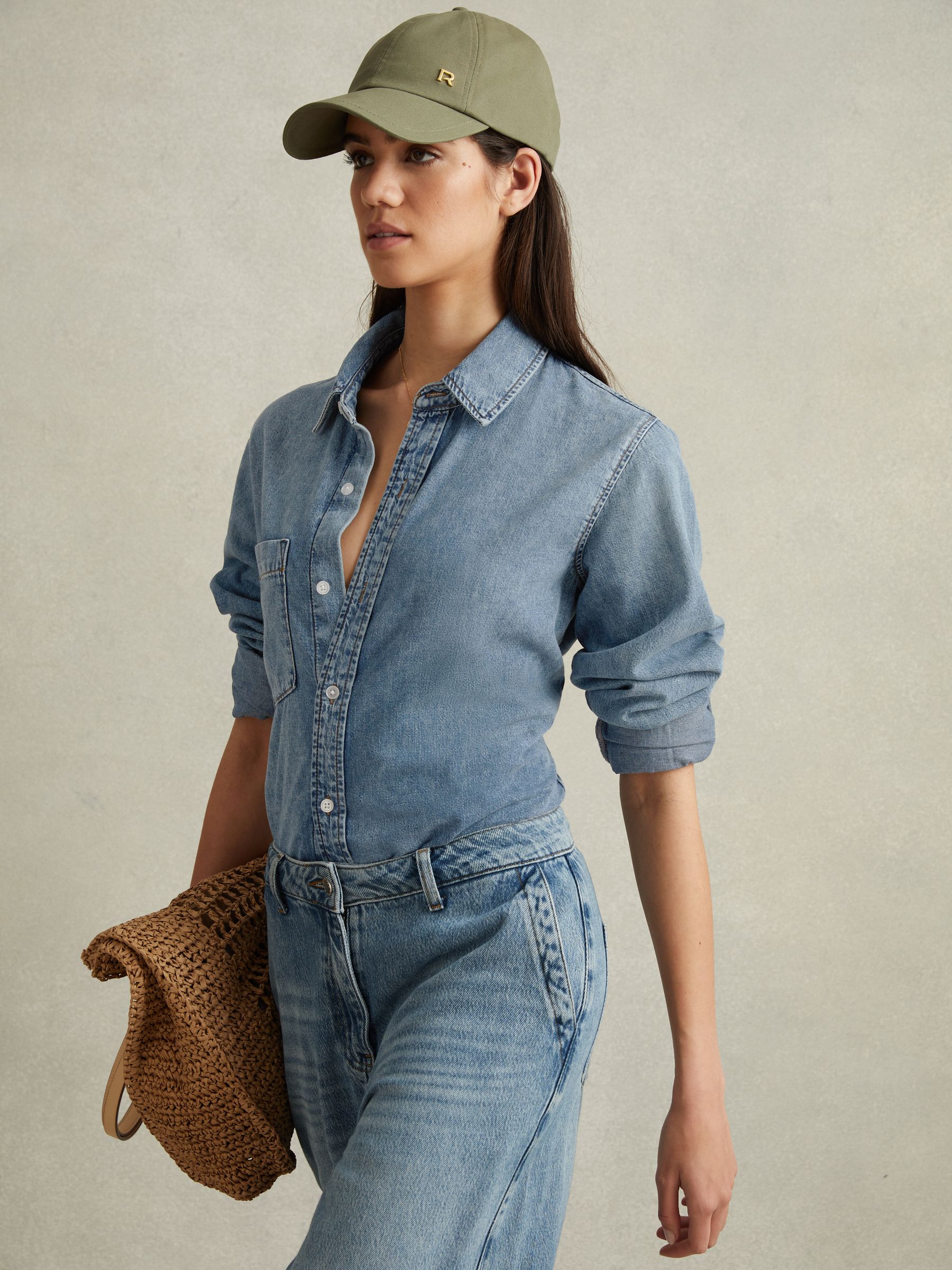 Relaxed Denim Shirt in Mid Blue - Image 1 of 5