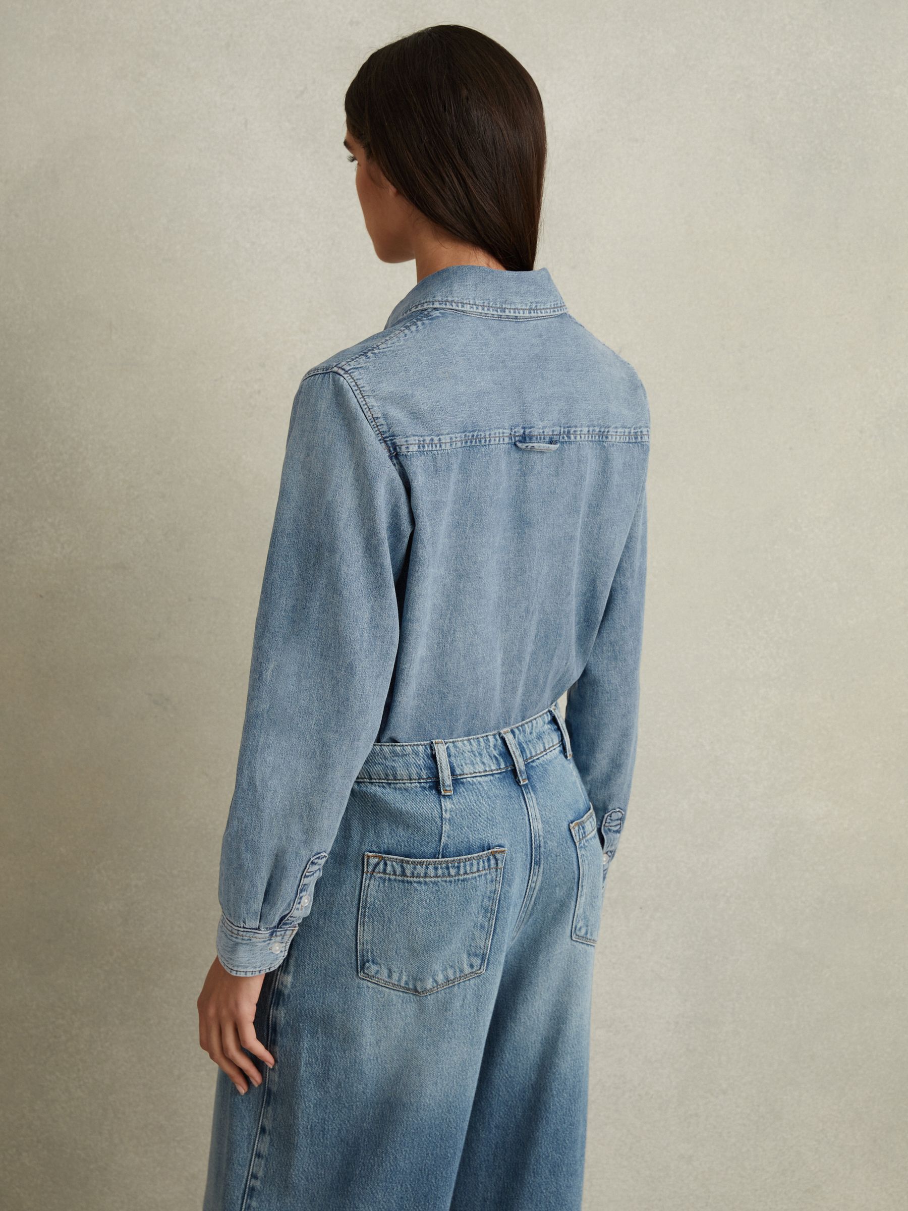 Relaxed Denim Shirt in Mid Blue - Image 3 of 5