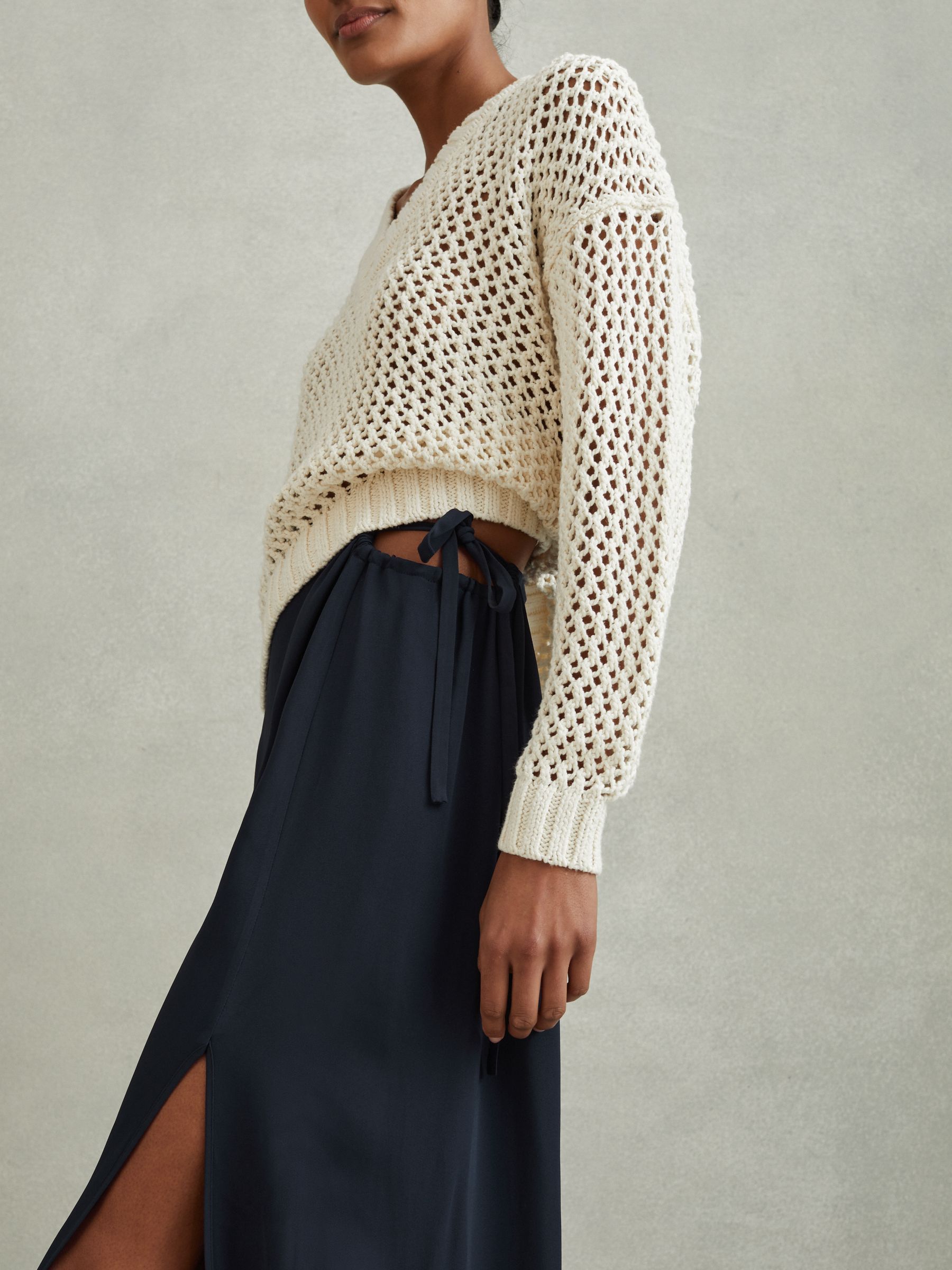 Gathered Side Midi Skirt in Navy - Image 3 of 6