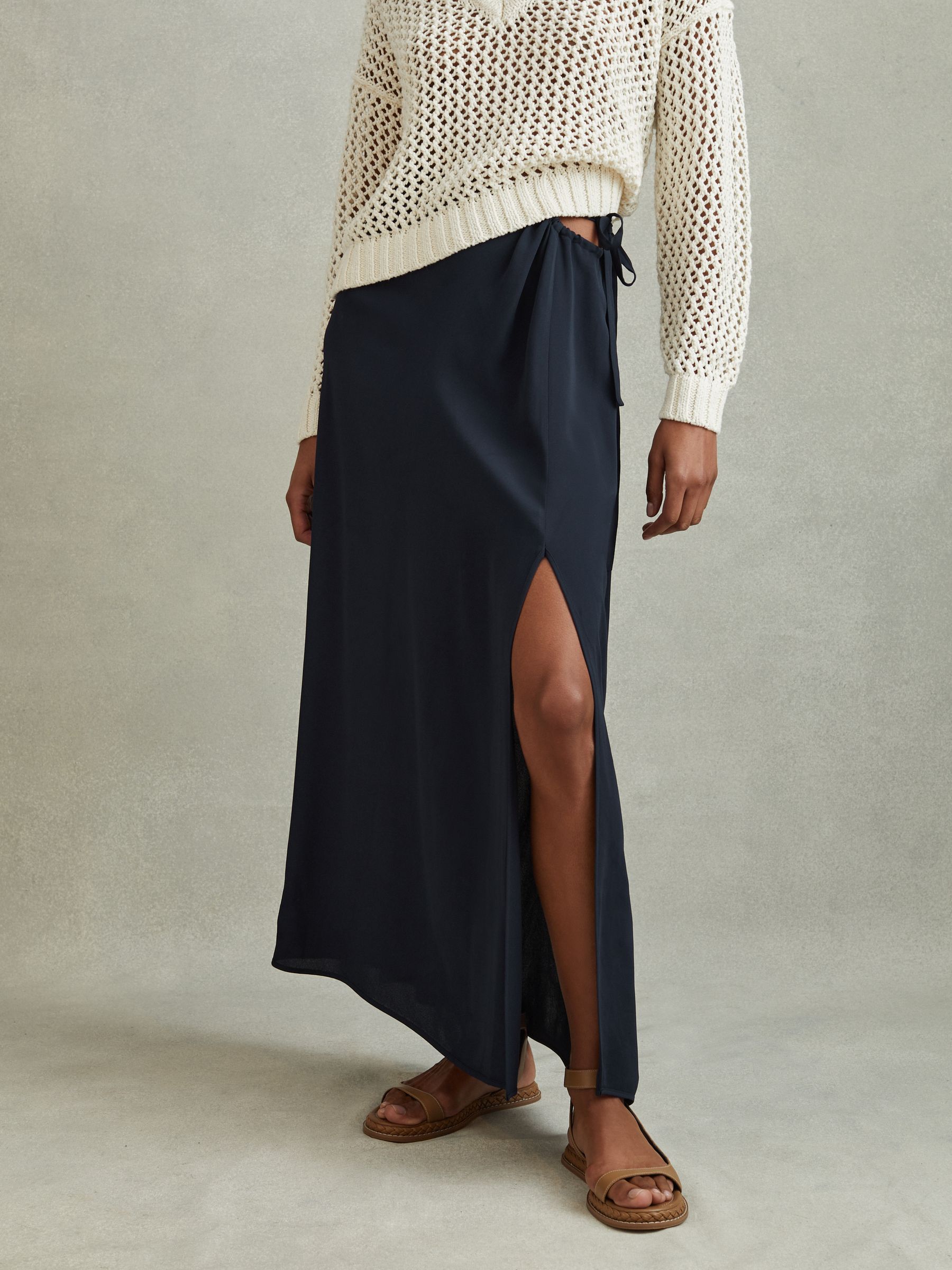 Gathered Side Midi Skirt in Navy - Image 4 of 6