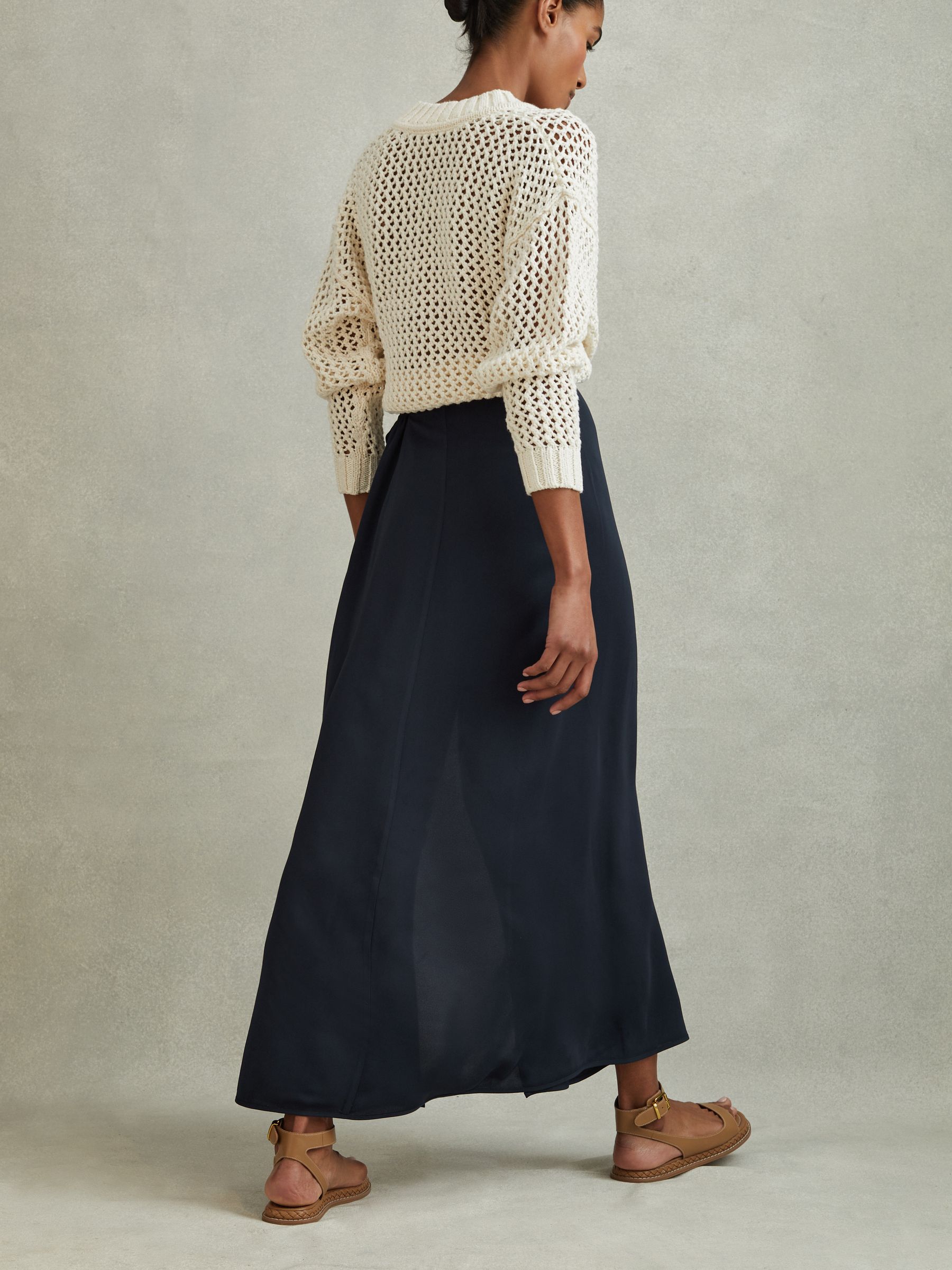 Gathered Side Midi Skirt in Navy - Image 5 of 6