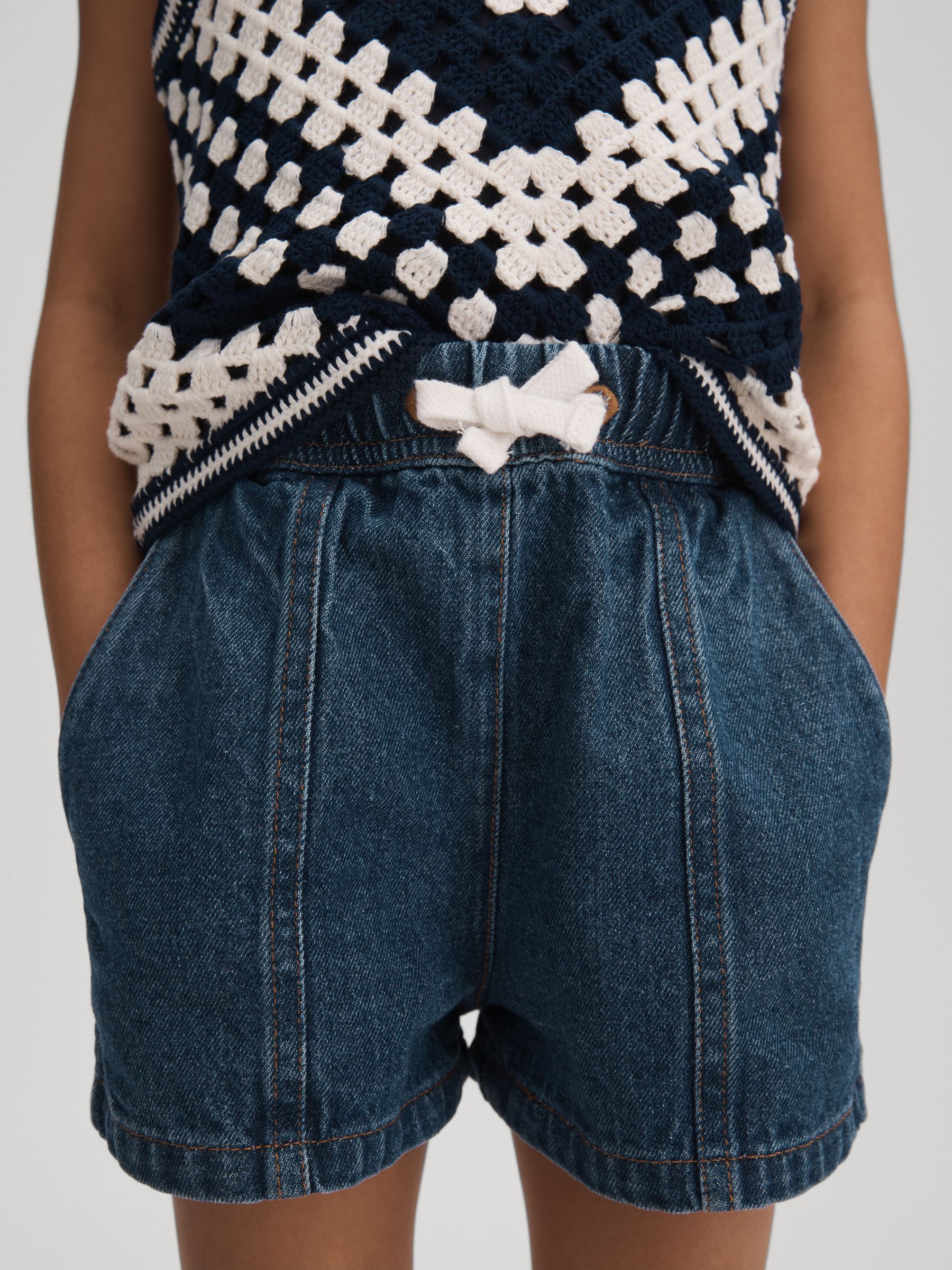 4-9 yrs Drawstring Denim Shorts in Blue - Image 1 of 4