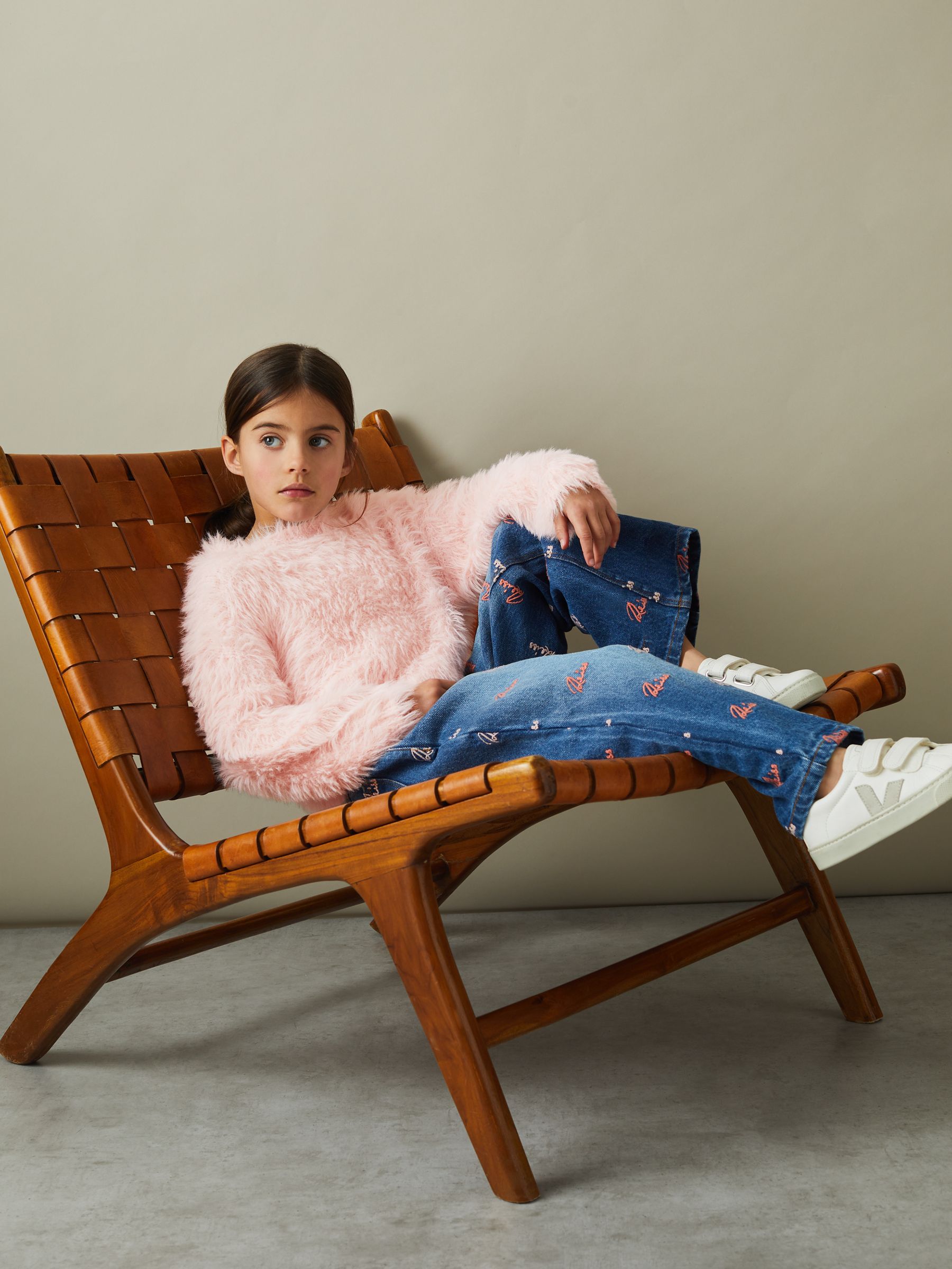 4-9 yrs Fluffy Crew Neck Jumper in Pink - Image 1 of 4