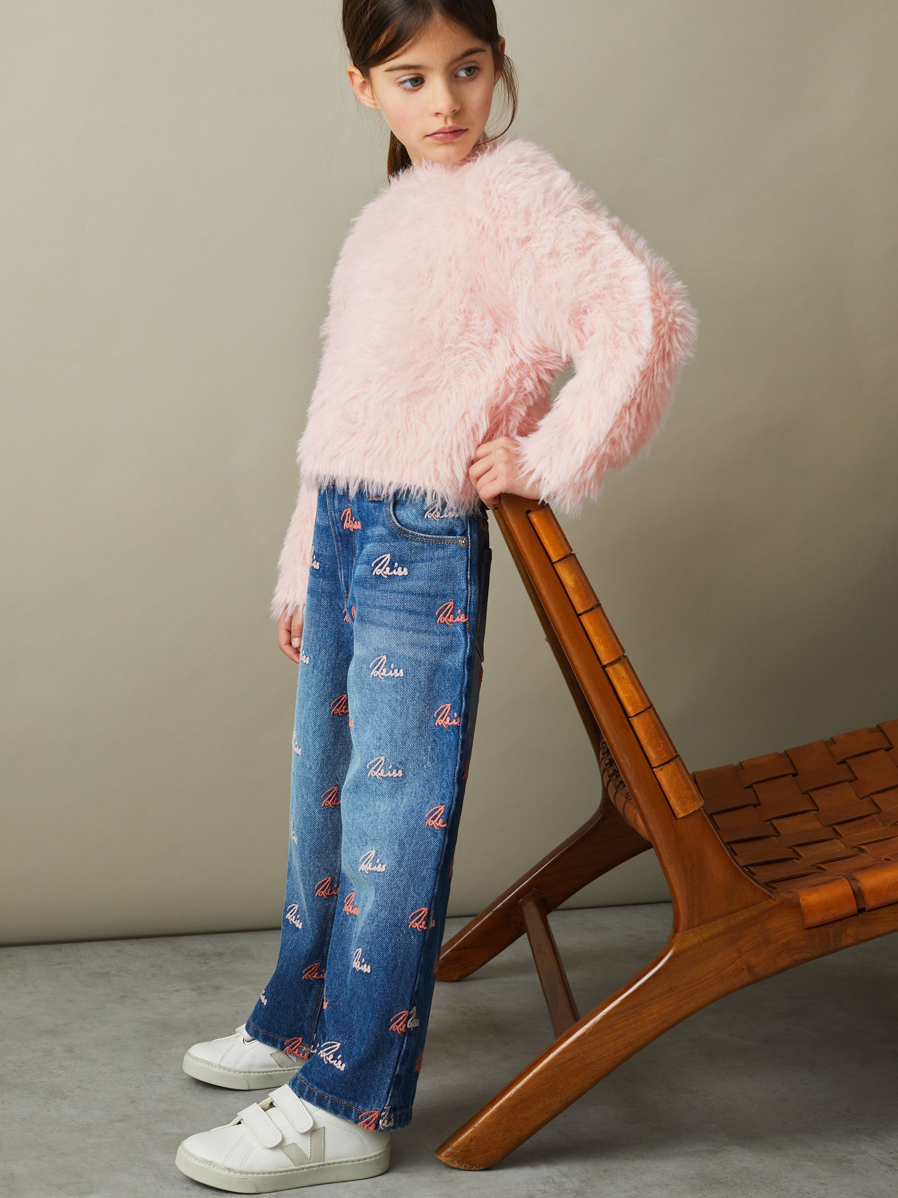 4-9 yrs Fluffy Crew Neck Jumper in Pink - Image 3 of 4