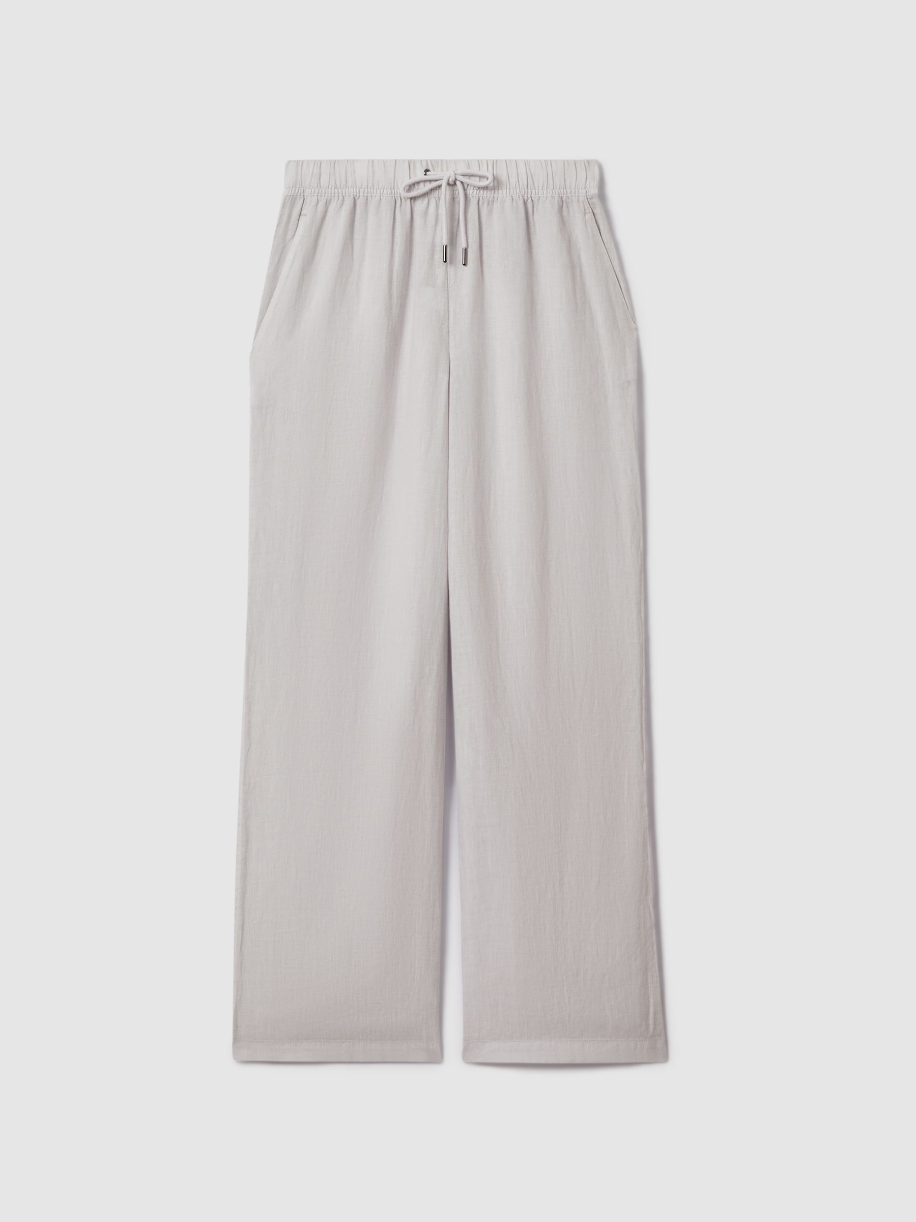 Garment Dyed Wide Leg 100% Linen Trousers in Dusty Blue - Image 2 of 6