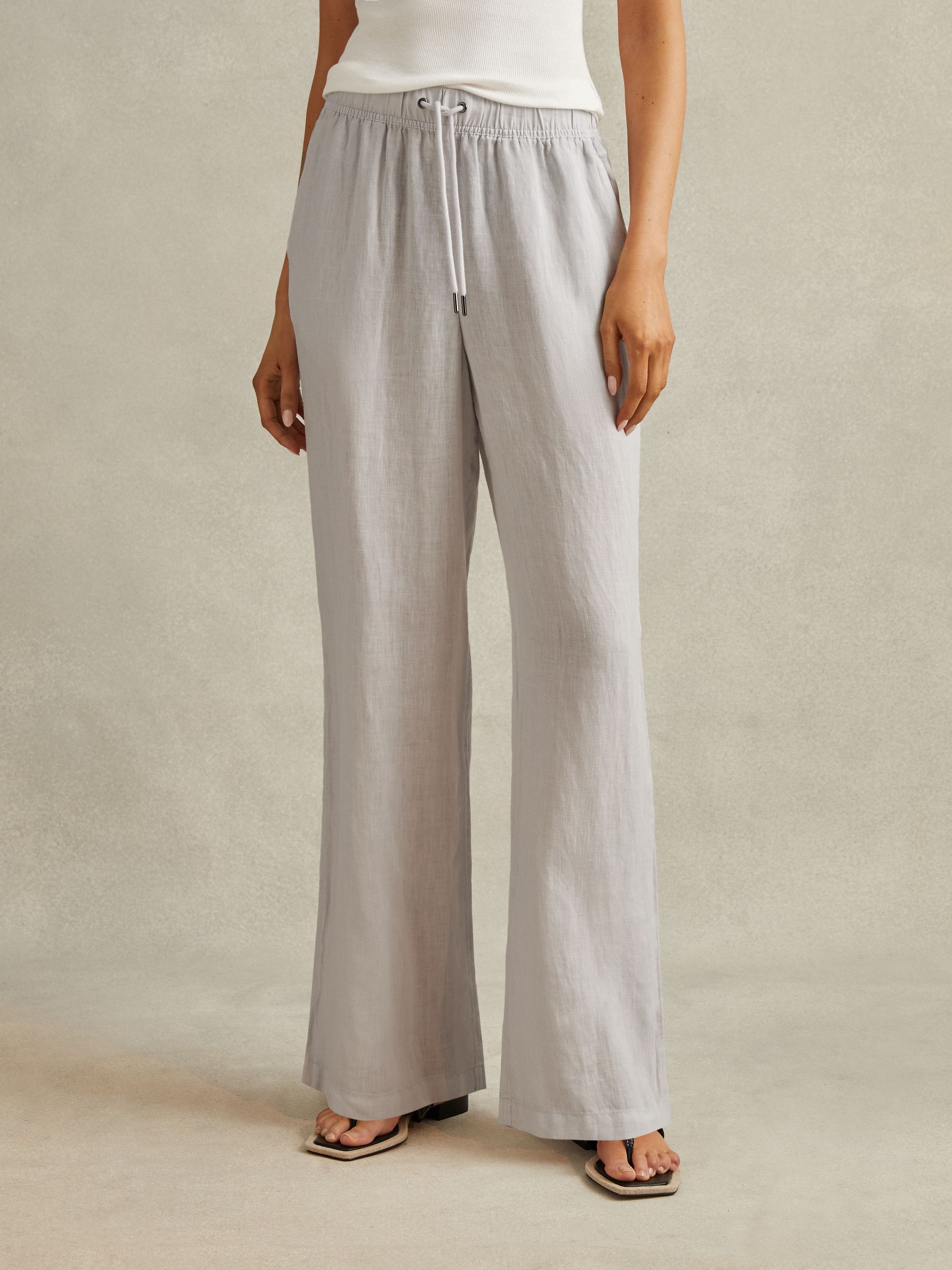 Garment Dyed Wide Leg 100% Linen Trousers in Dusty Blue - Image 3 of 6