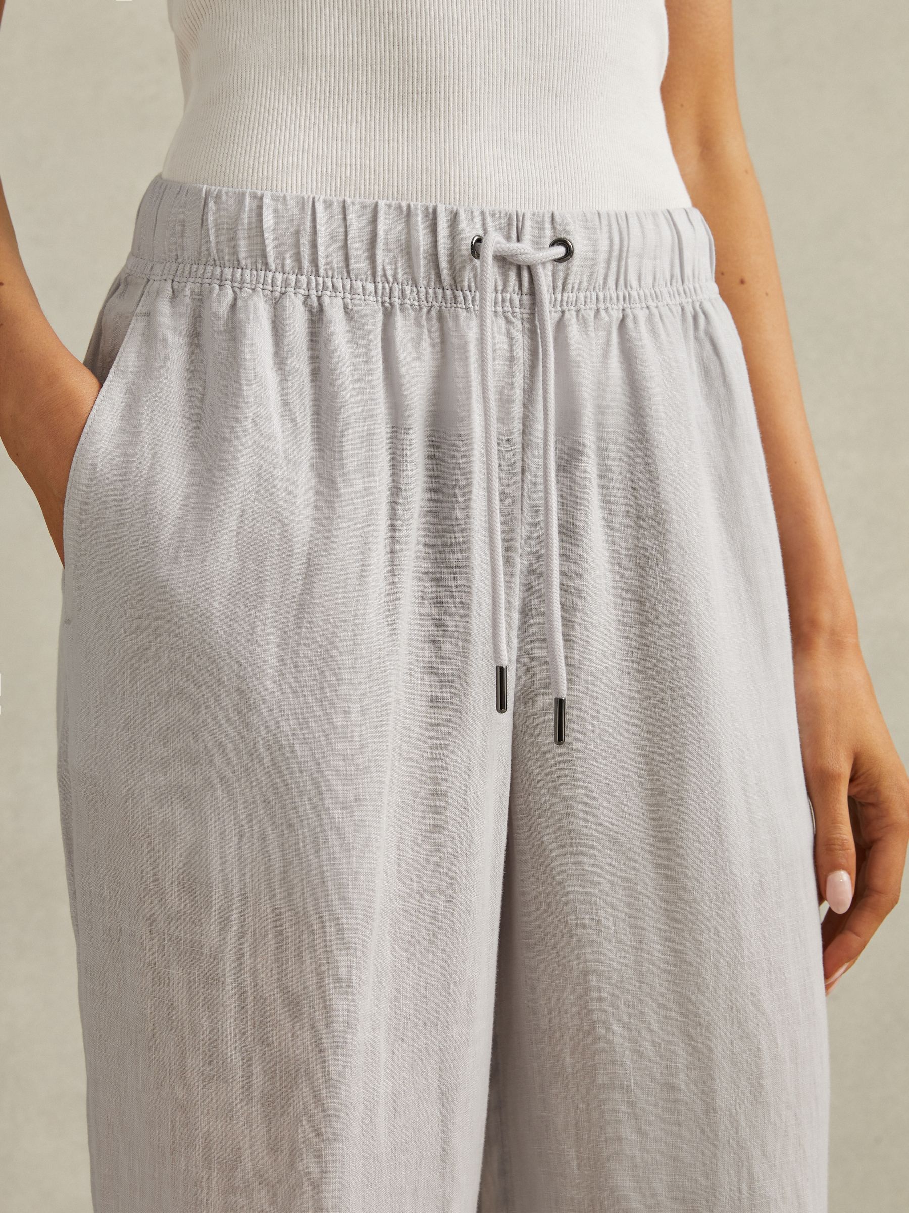 Garment Dyed Wide Leg 100% Linen Trousers in Dusty Blue - Image 4 of 6