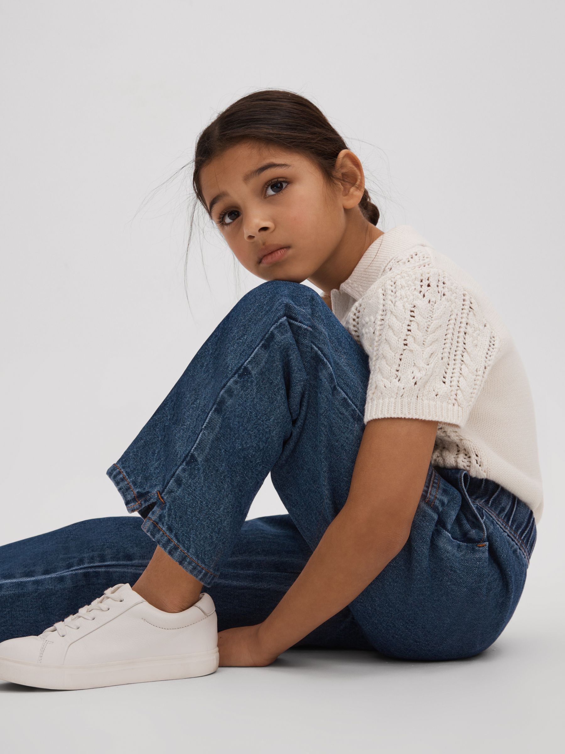 13-14 yrs Drawstring Waist Straight Leg Jeans in Blue - Image 2 of 4