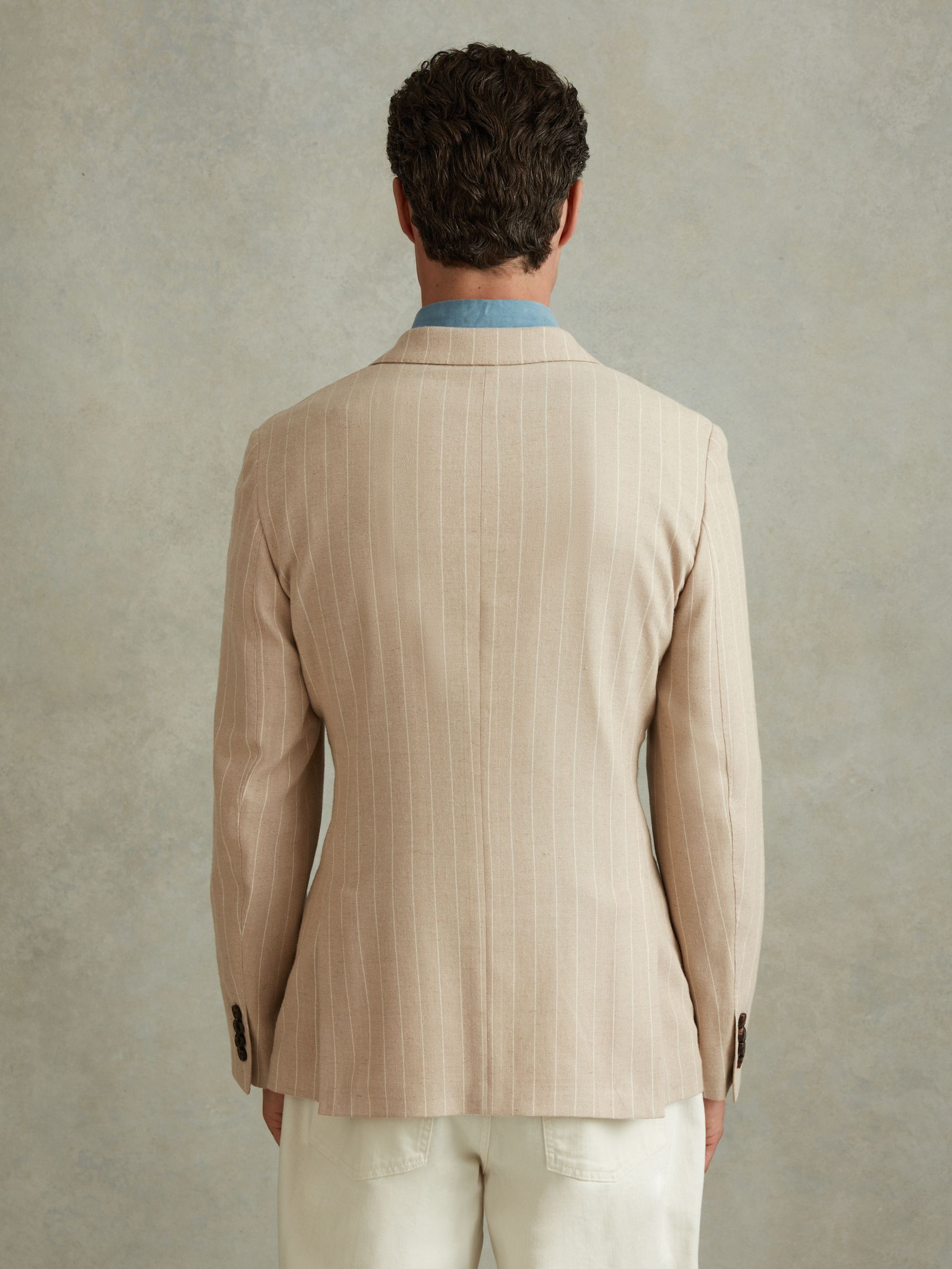 Slim Fit Double Breasted Striped Blazer in Oatmeal - Image 5 of 7