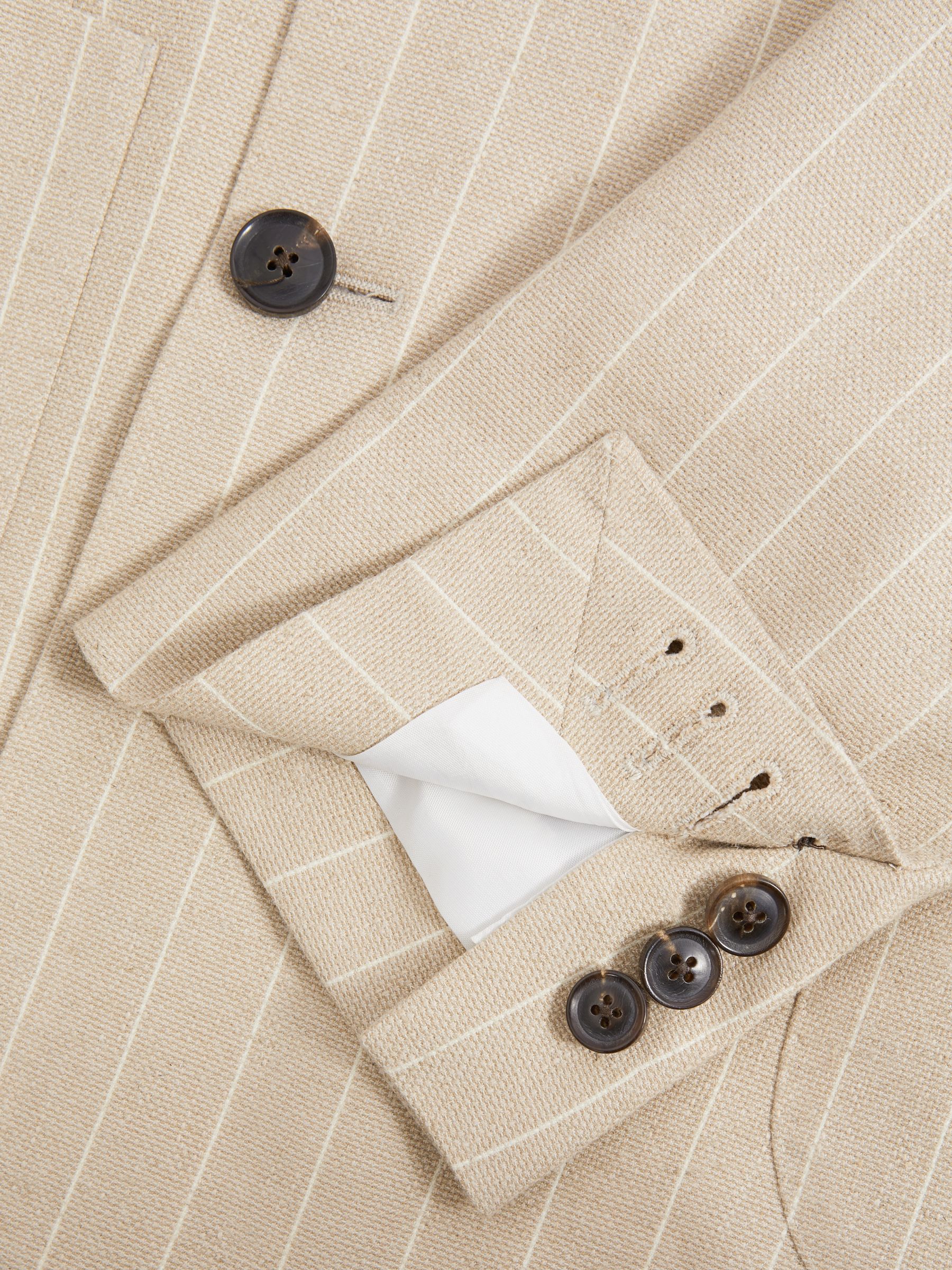 Slim Fit Double Breasted Striped Blazer in Oatmeal - Image 7 of 7