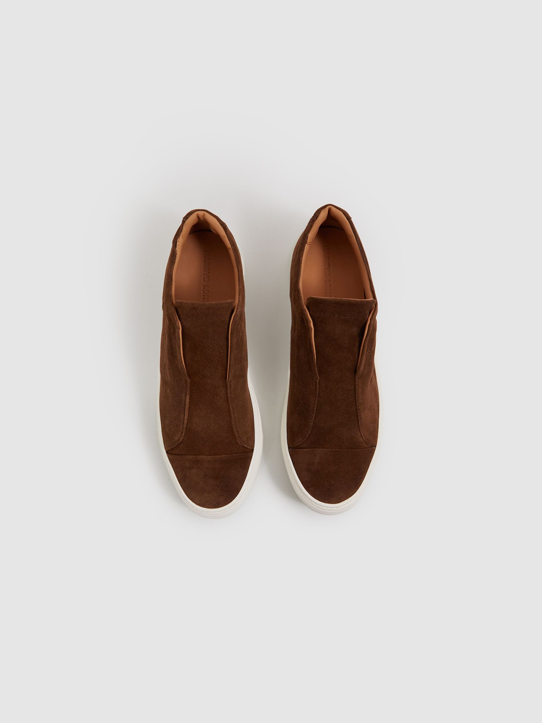 Harrys London Suede Slip On Trainers in Dark Bark Brown - Image 3 of 5