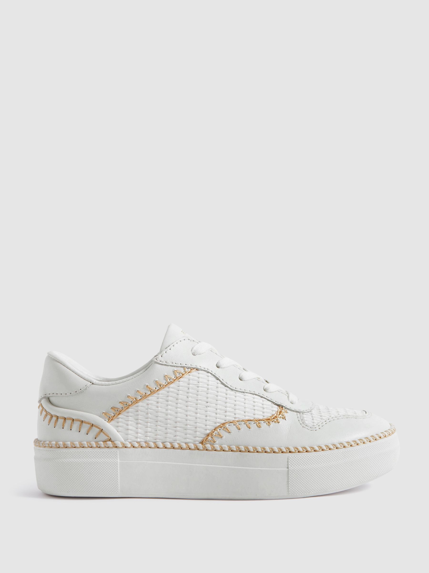 Leather Raffia Trainers in White - Image 1 of 5