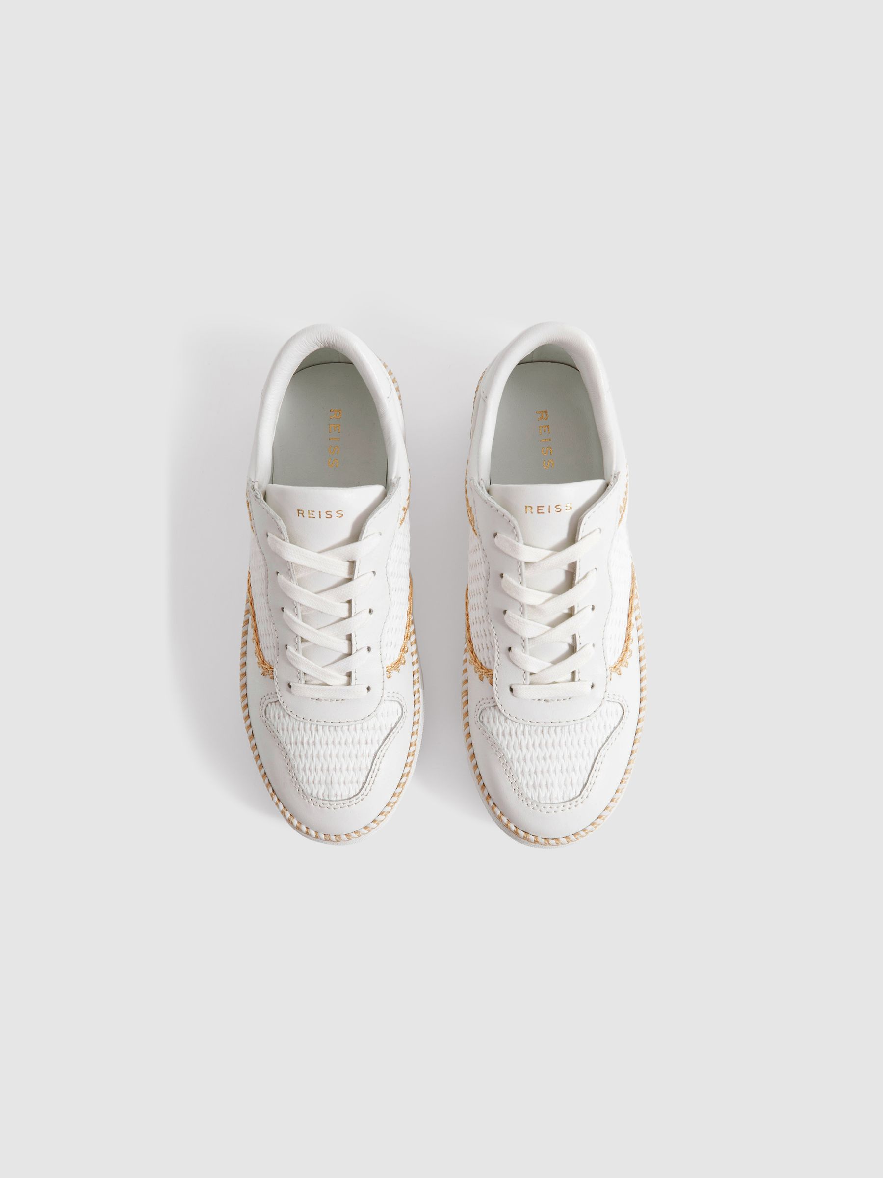 Leather Raffia Trainers in White - Image 3 of 5