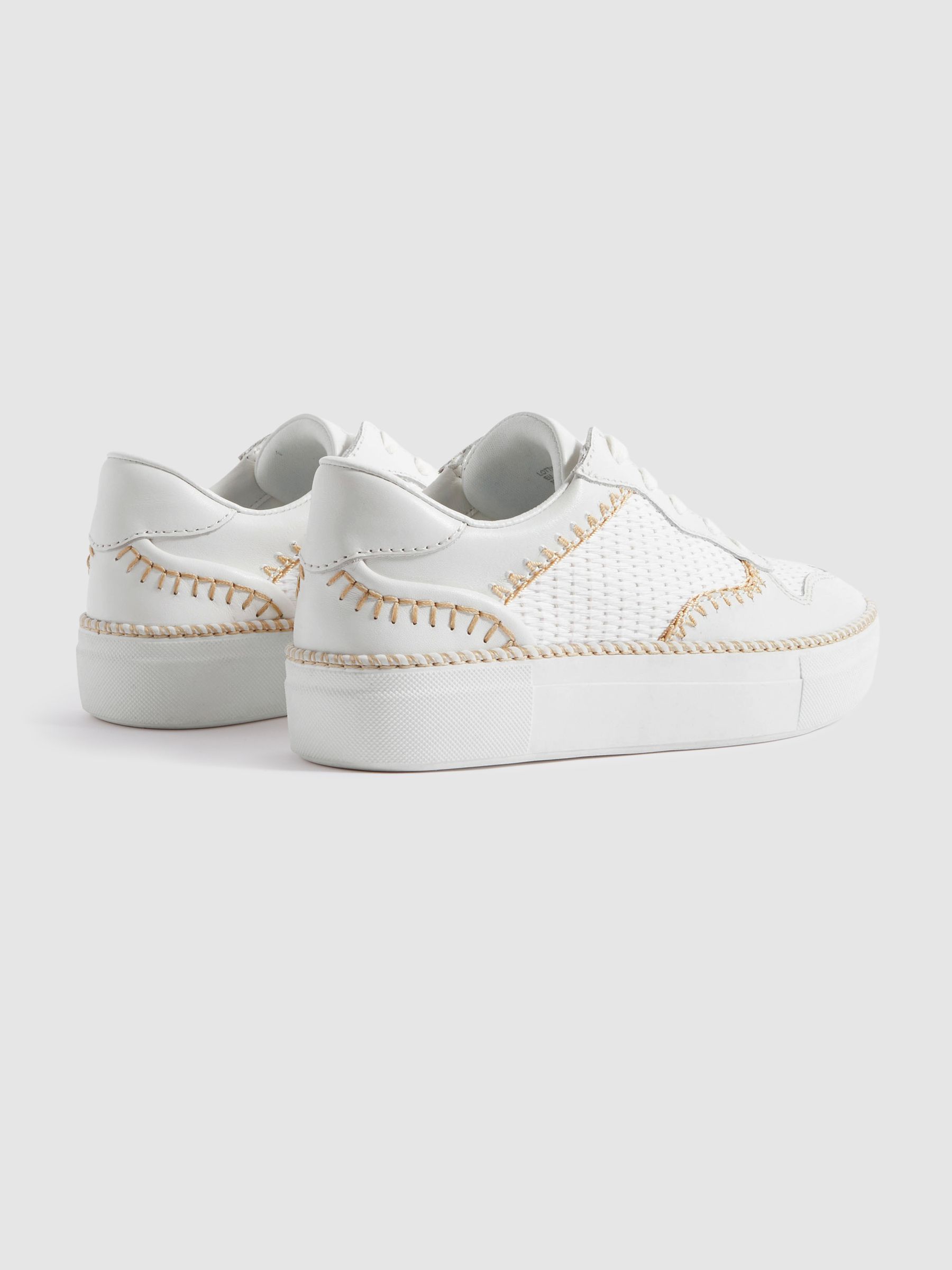 Leather Raffia Trainers in White - Image 4 of 5