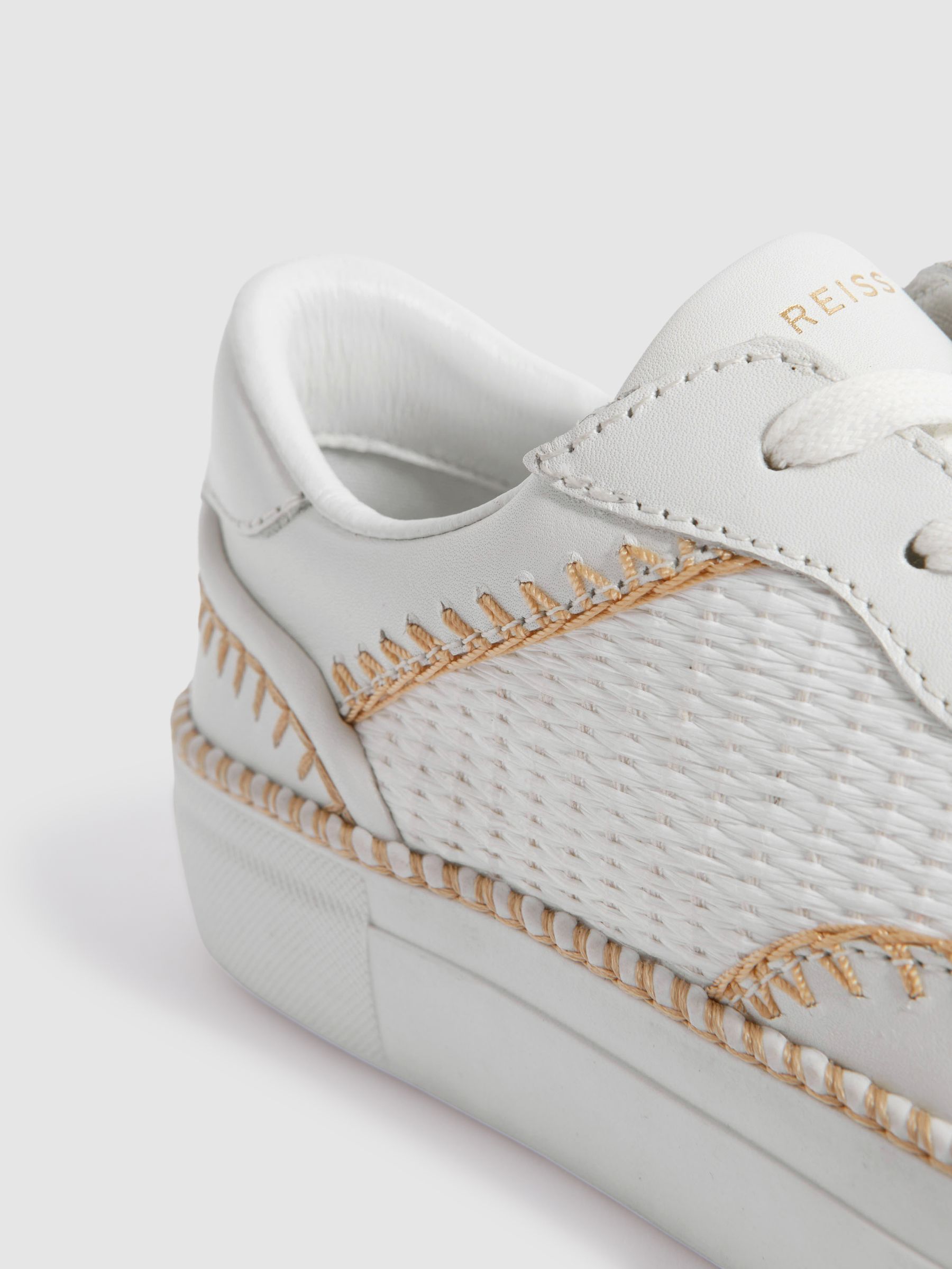 Leather Raffia Trainers in White - Image 5 of 5