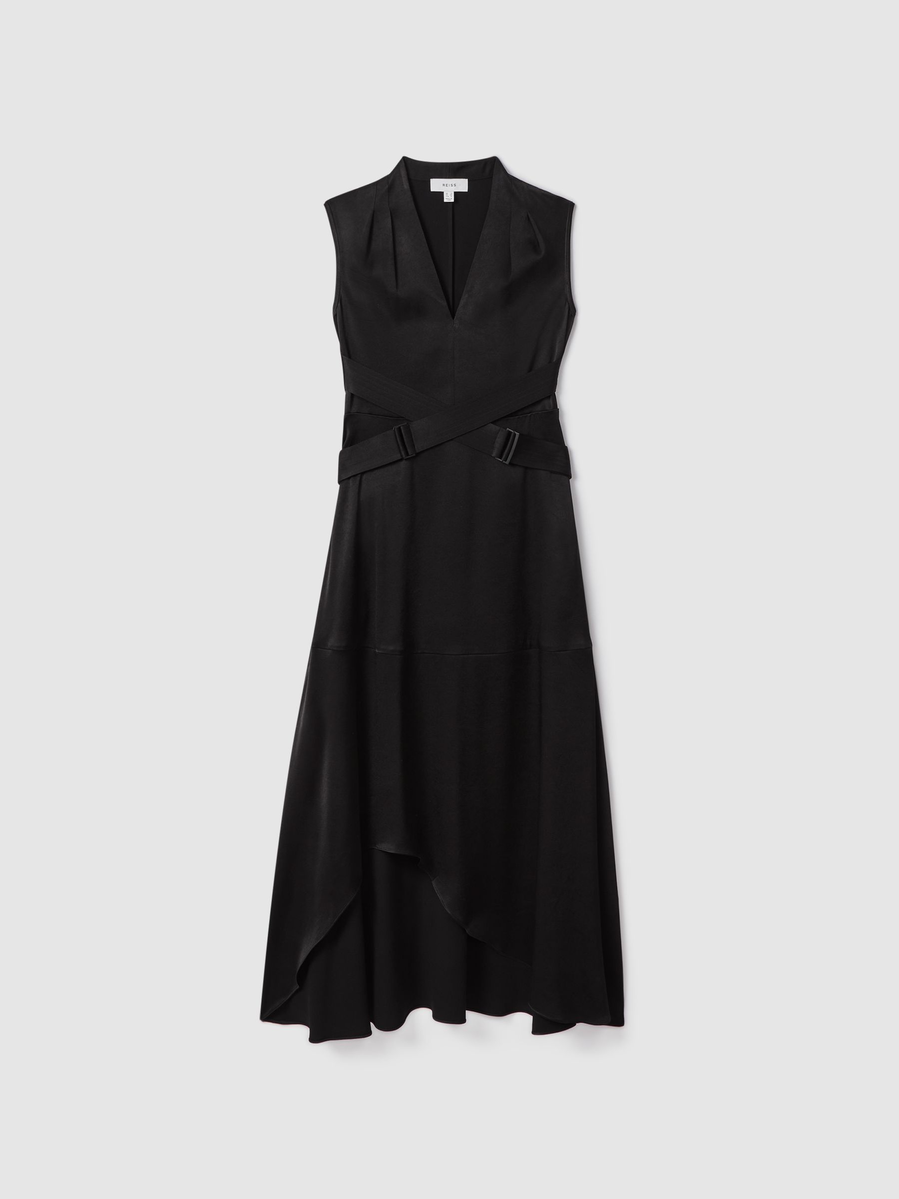 Strappy Asymmetric Midi Dress in Black - Image 2 of 6