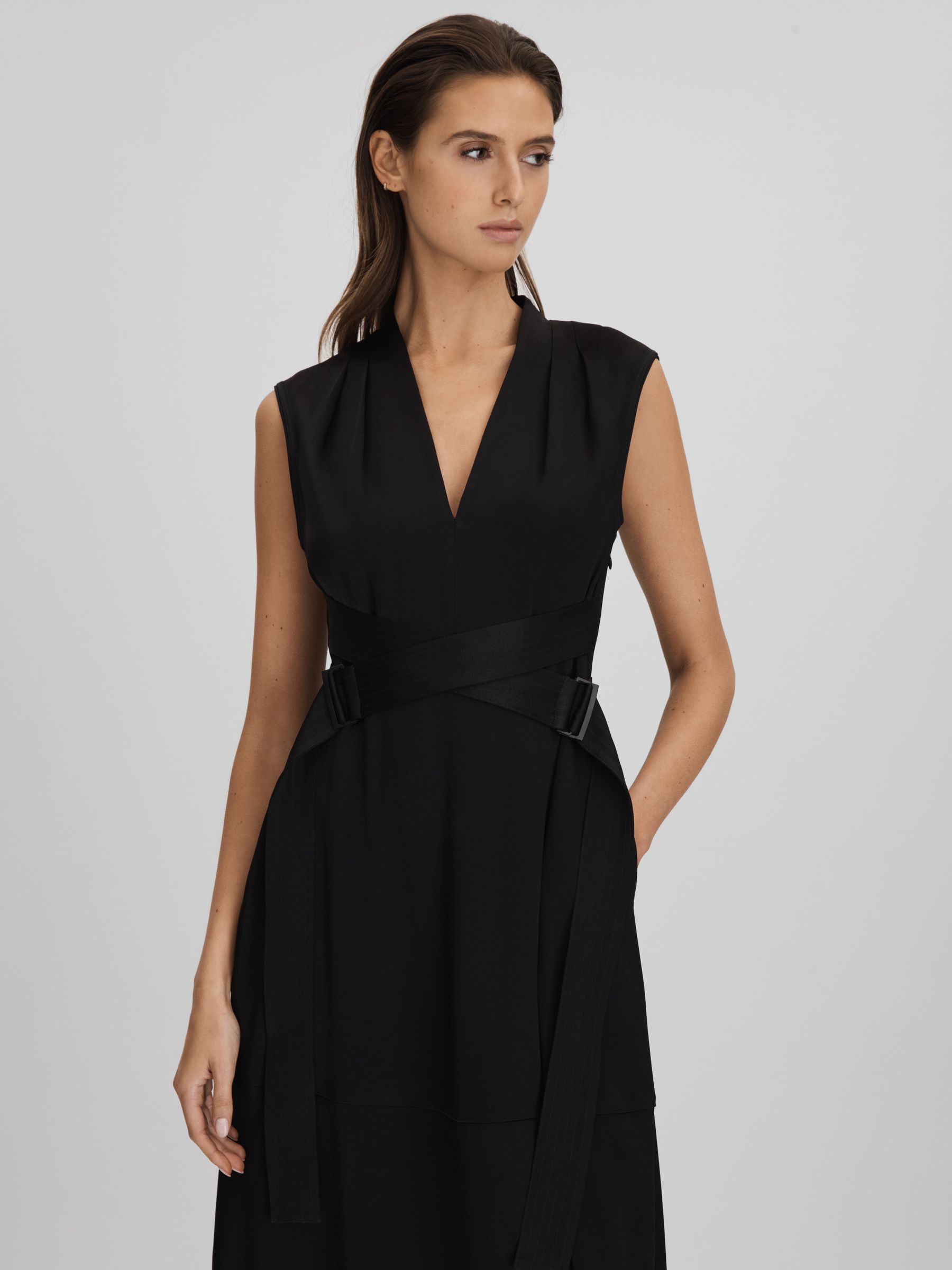 Strappy Asymmetric Midi Dress in Black - Image 3 of 6