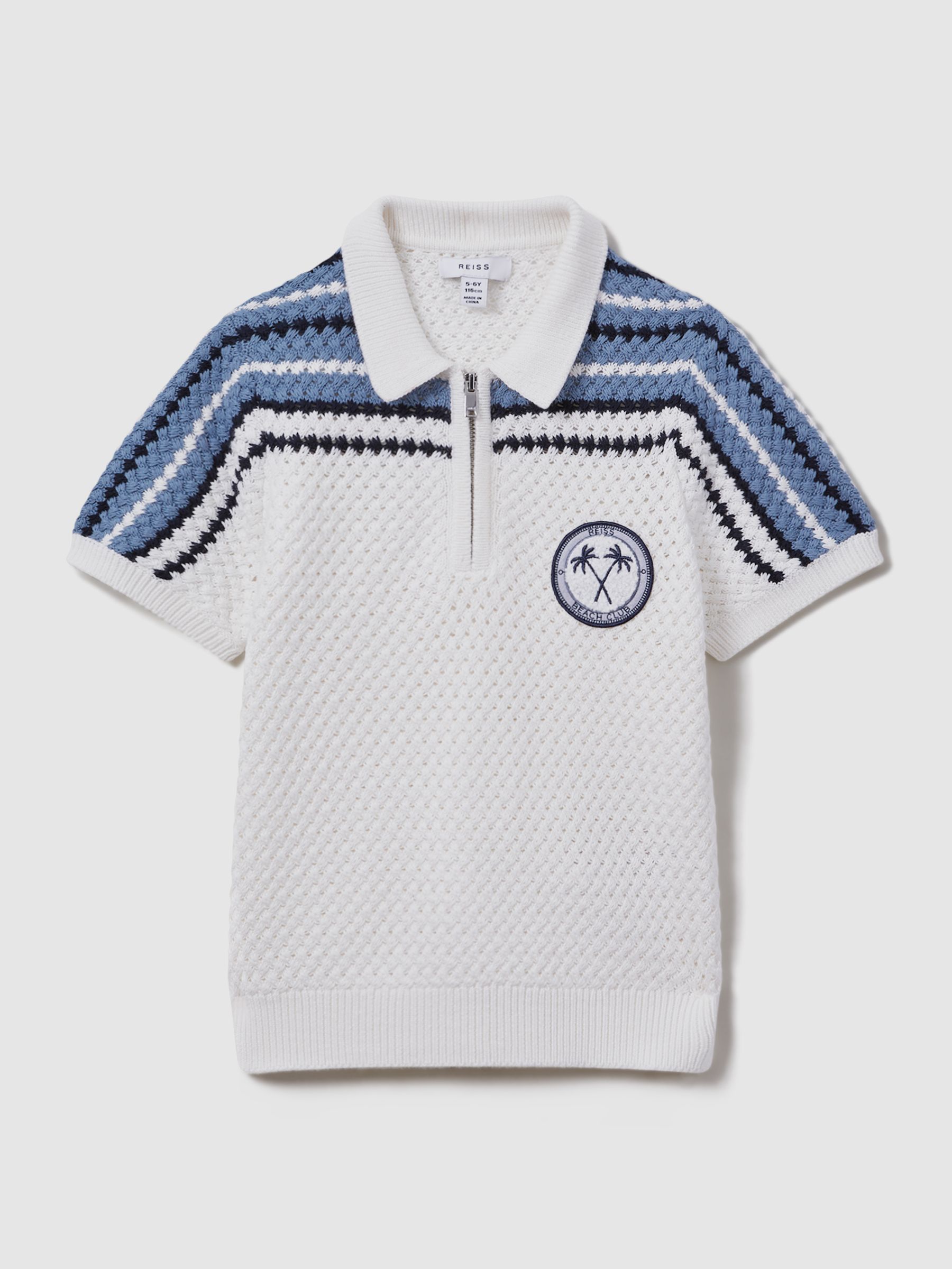 13-14 yrs Textured Cotton Half-Zip Polo Shirt in Optic White - Image 1 of 4