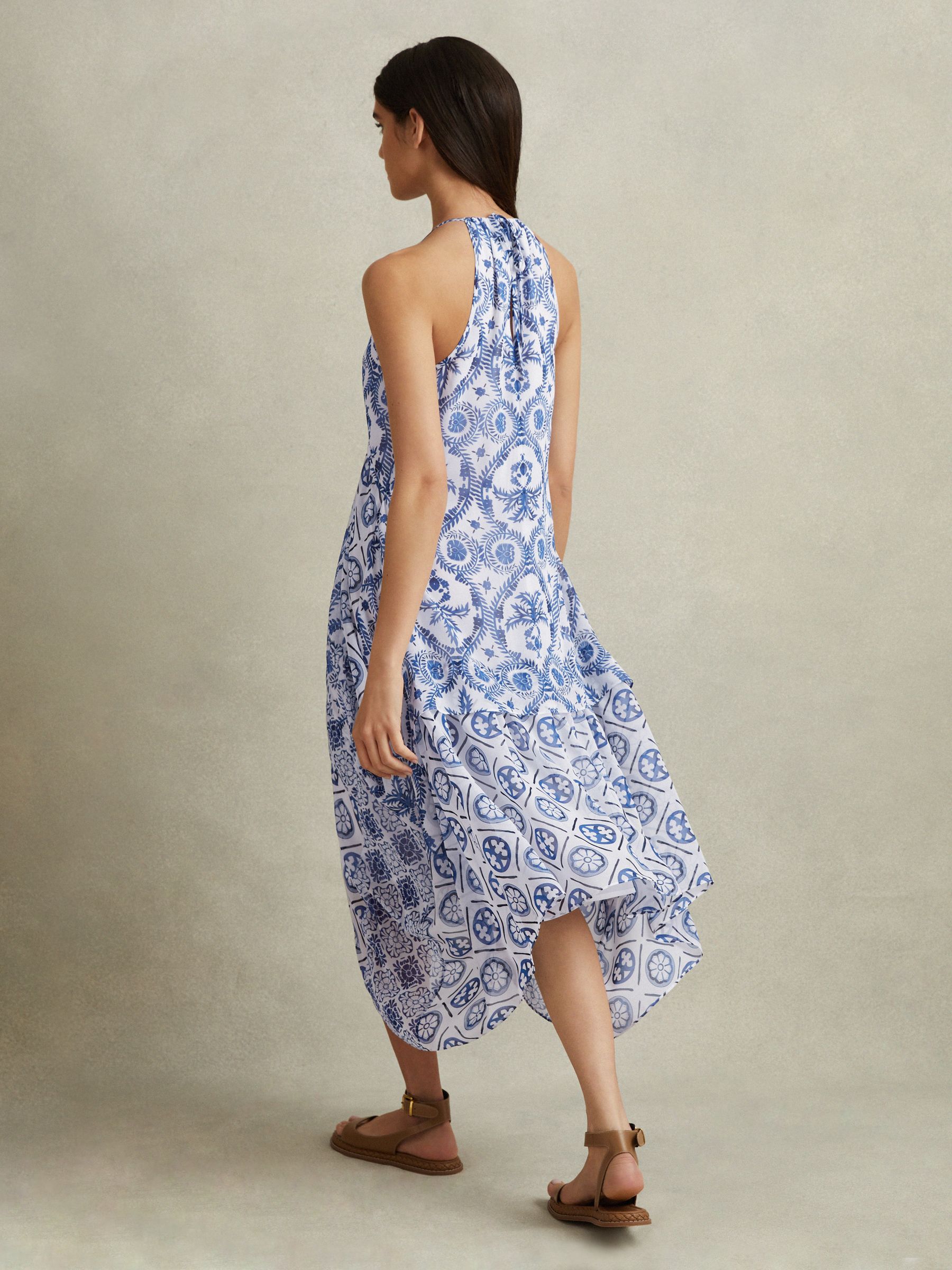 Side Pleat Asymmetric Midi Dress in Blue - Image 3 of 4