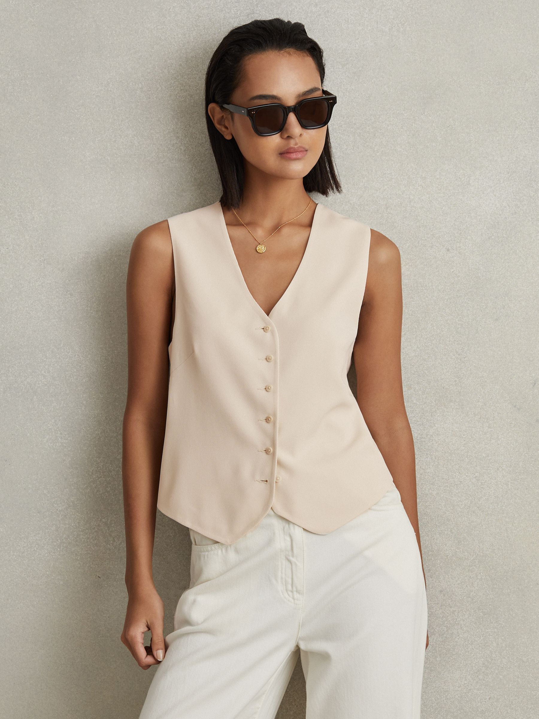 Reiss Single Breasted Waistcoat in Cream - REISS