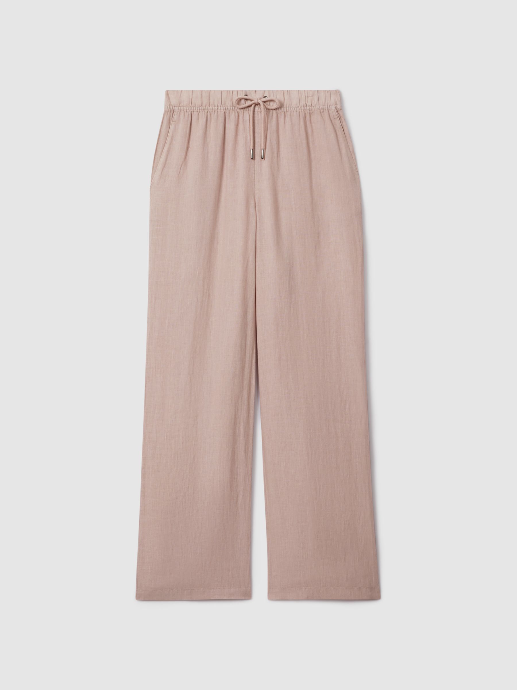 Garment Dyed Wide Leg 100% Linen Trousers in Dusty Pink - Image 2 of 6