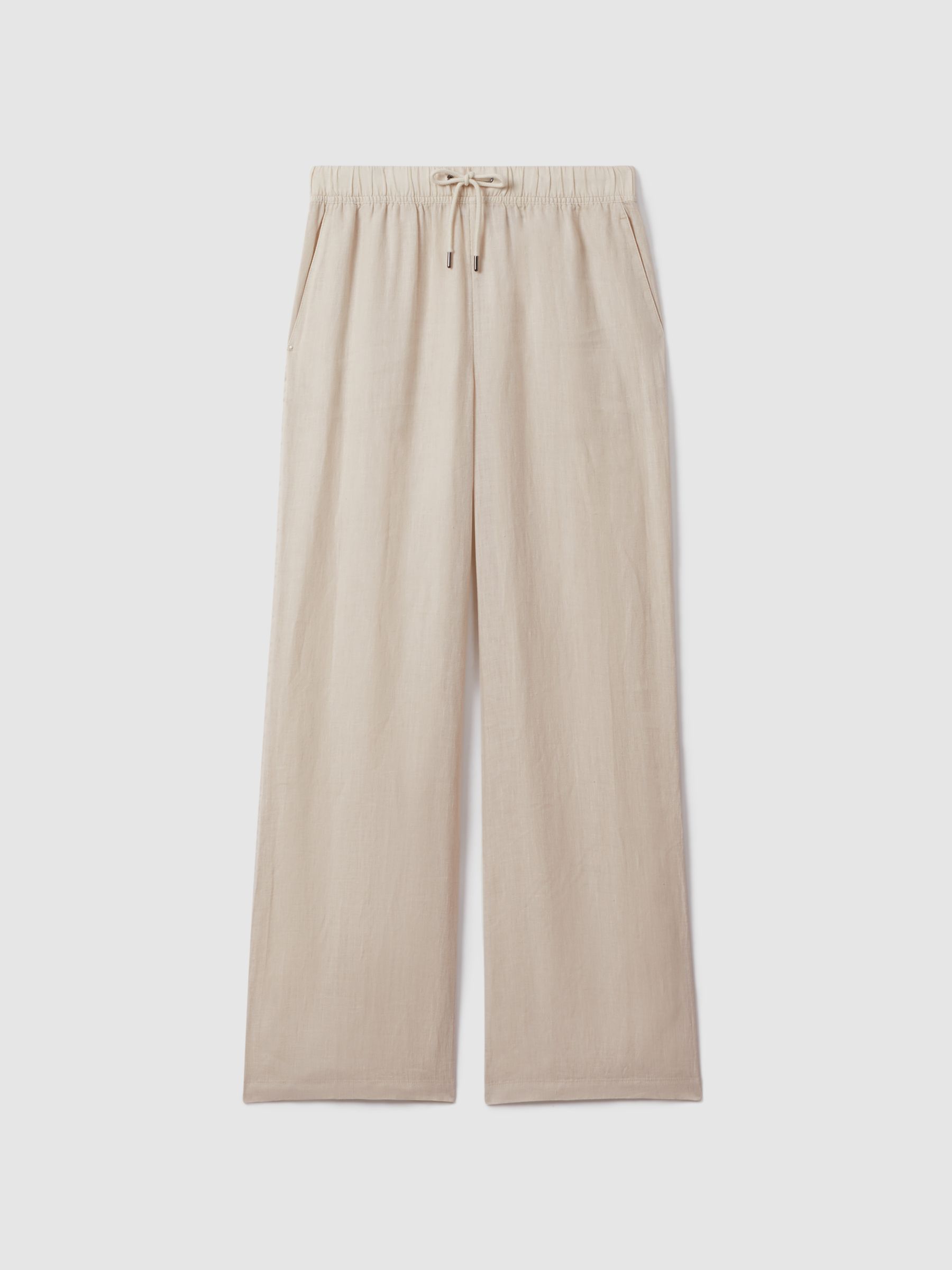 Garment Dyed Wide Leg 100% Linen Trousers in Oatmeal - Image 2 of 6