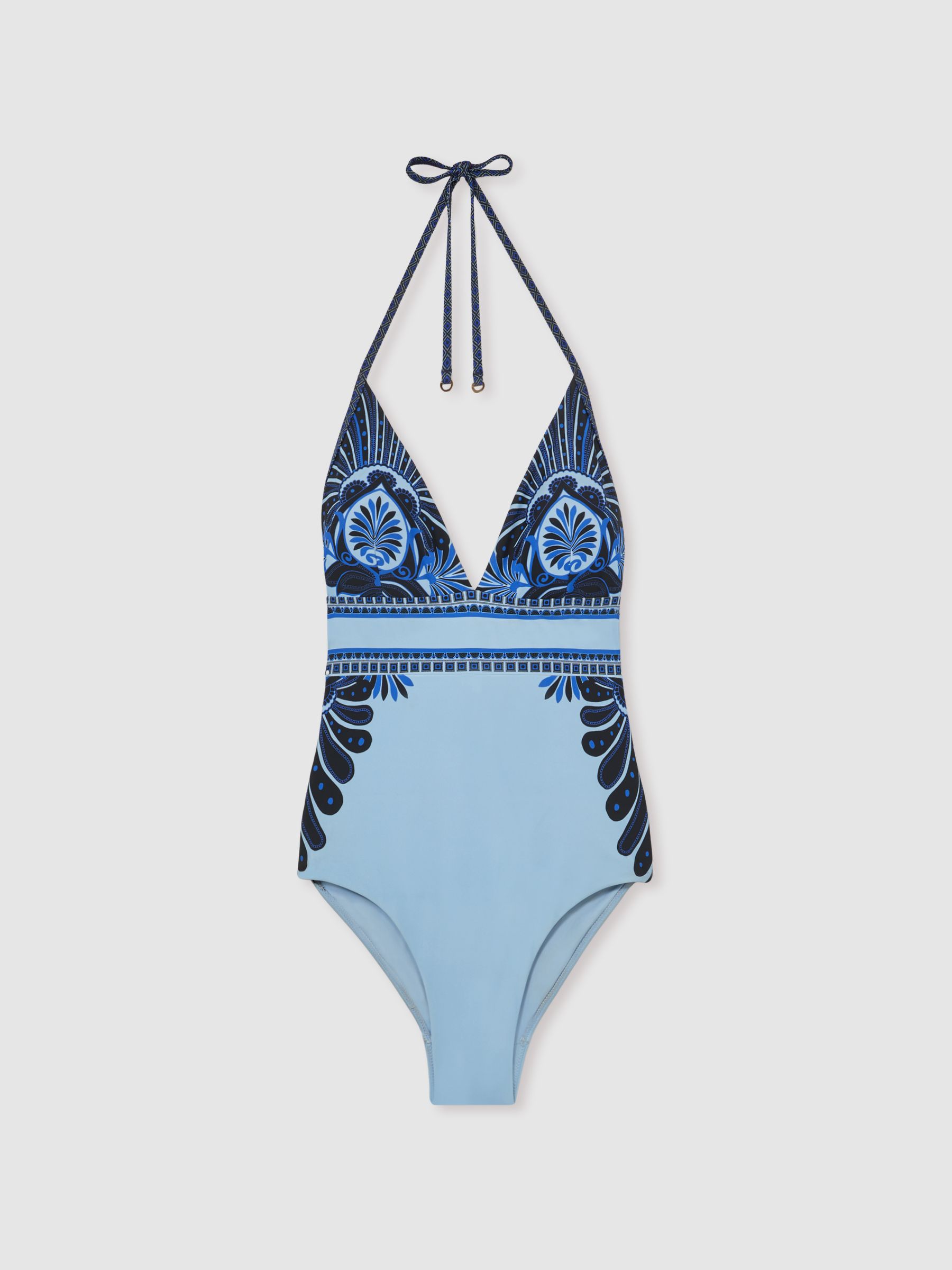 Halterneck Printed Swimsuit in Blue - Image 2 of 6