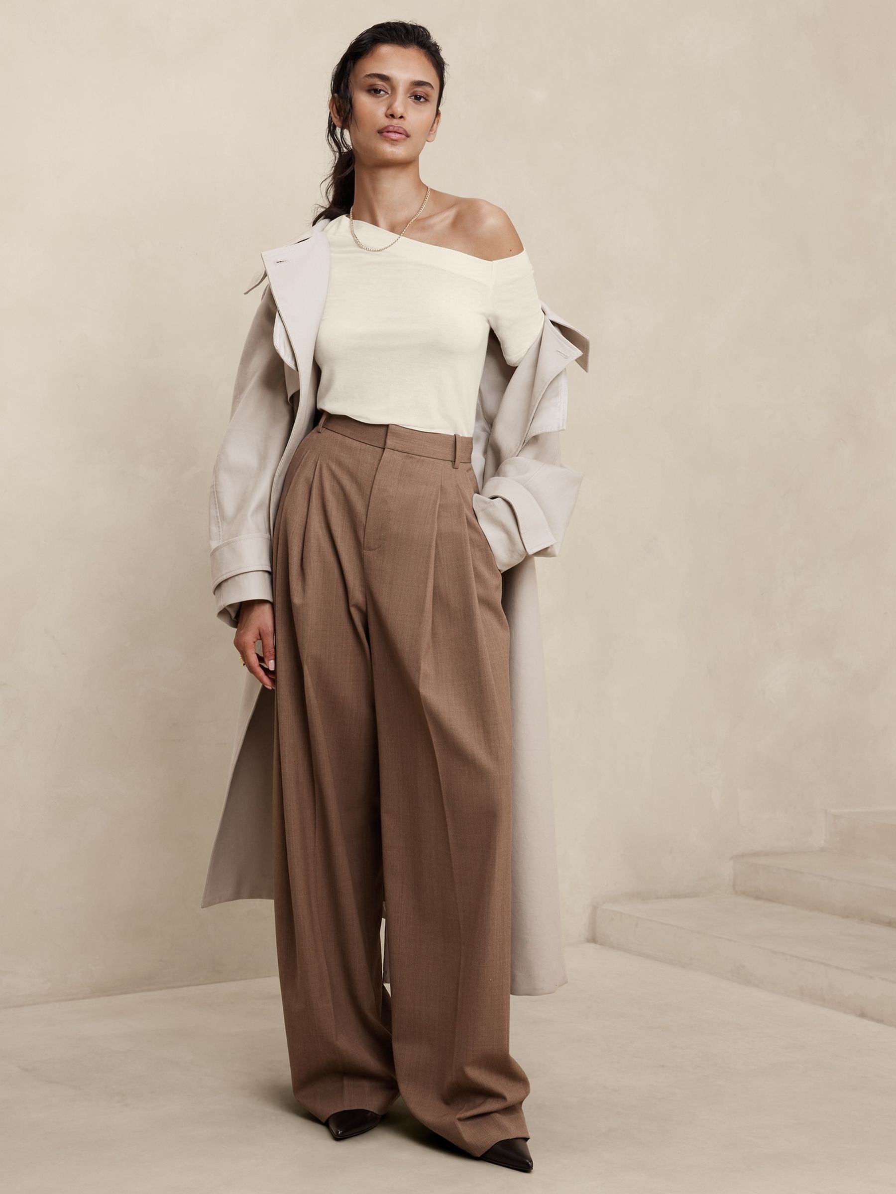Banana Republic Cream Asymmetrical Wool-Blend Top - Image 3 of 4